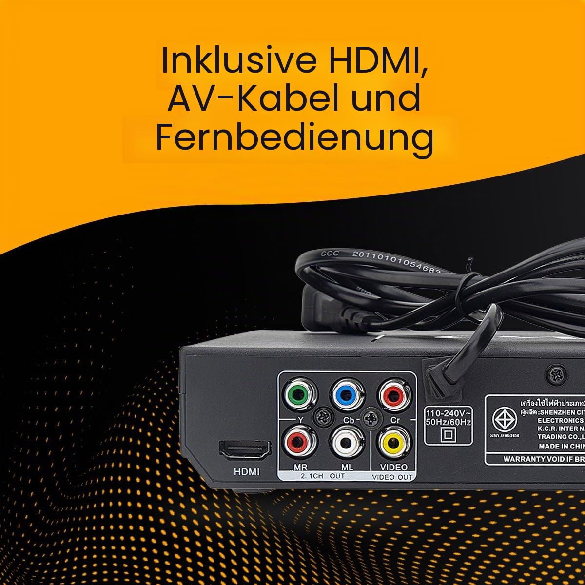 Premieres Schwarzer DVD-Player mit HDMI, AV-Kabel & Fernbedienung – Media-Player Full HD 1080p, Multi-Format-Player für DVD, CD, MP3 und MPEG4 – Plug-&-Play USB-Gerät – Tragbarer DVD- & CD-Player