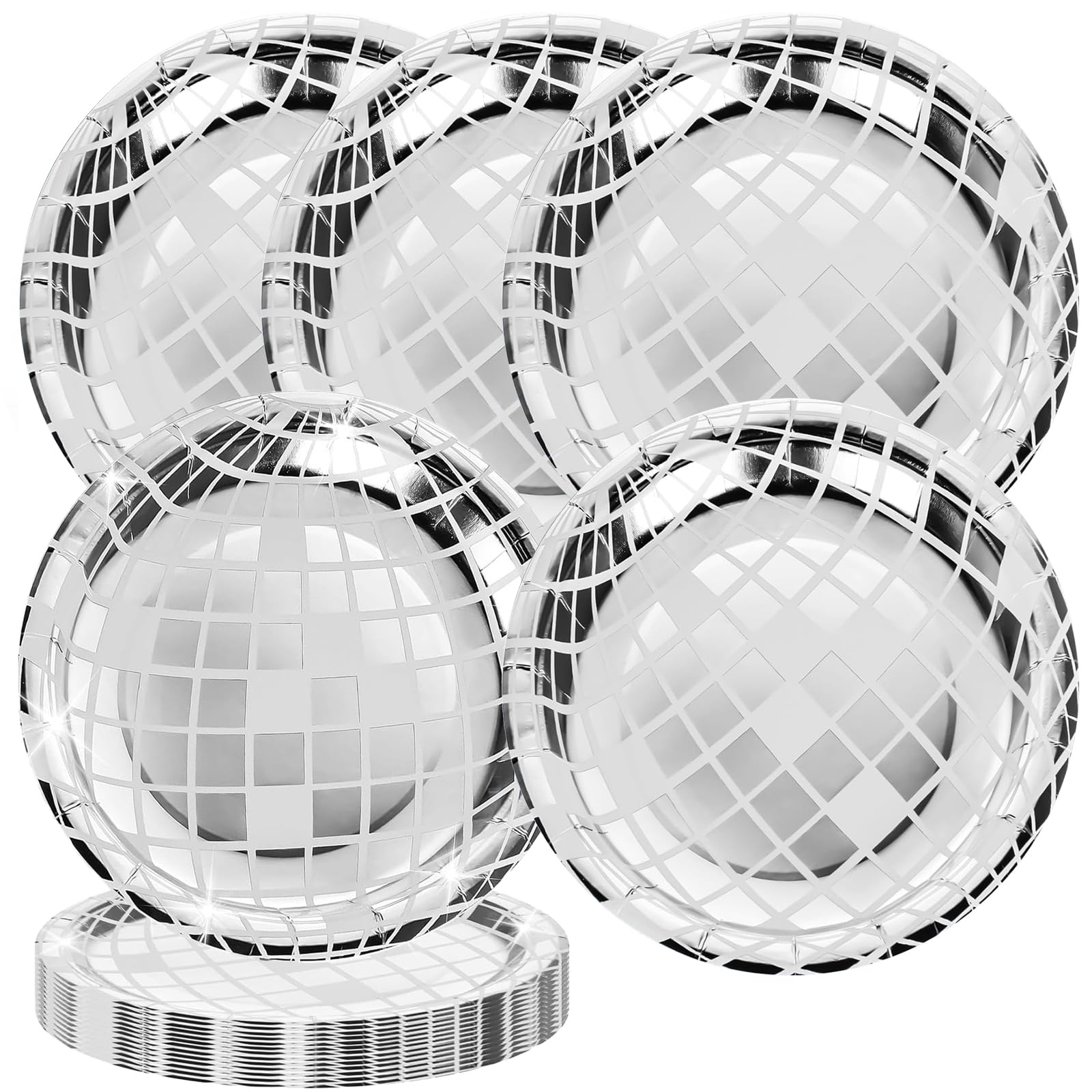 Ehuixinsheng 25Pcs Disposable Disco Ball Plates,70s Disco 7" Paper Plate Silver Foil for Dinner Plate Party Papers Wedding Birthday Plates,Paper Tableware for Rock Roll Dance Music Party Supplies