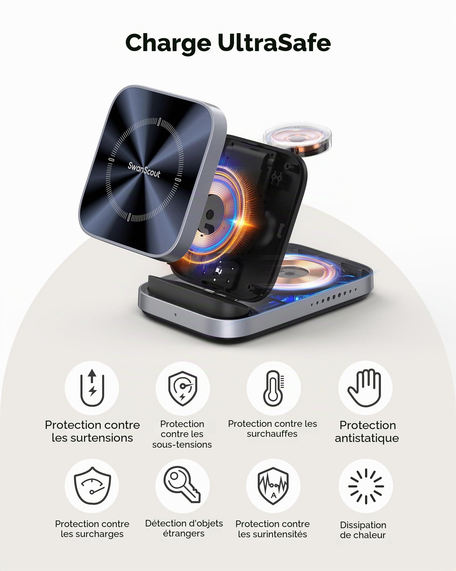 3-en-1 Chargeur Induction pour Samsung Z Flip 8/7/Galaxy Watch 8/Ultra/7/6 | Station de Charge pour Z Flip 6/5/Moto Razr 70/60, Chargeur sans Fil pour Galaxy Watch, Pliable pour Voyage, Sans Adaptateur