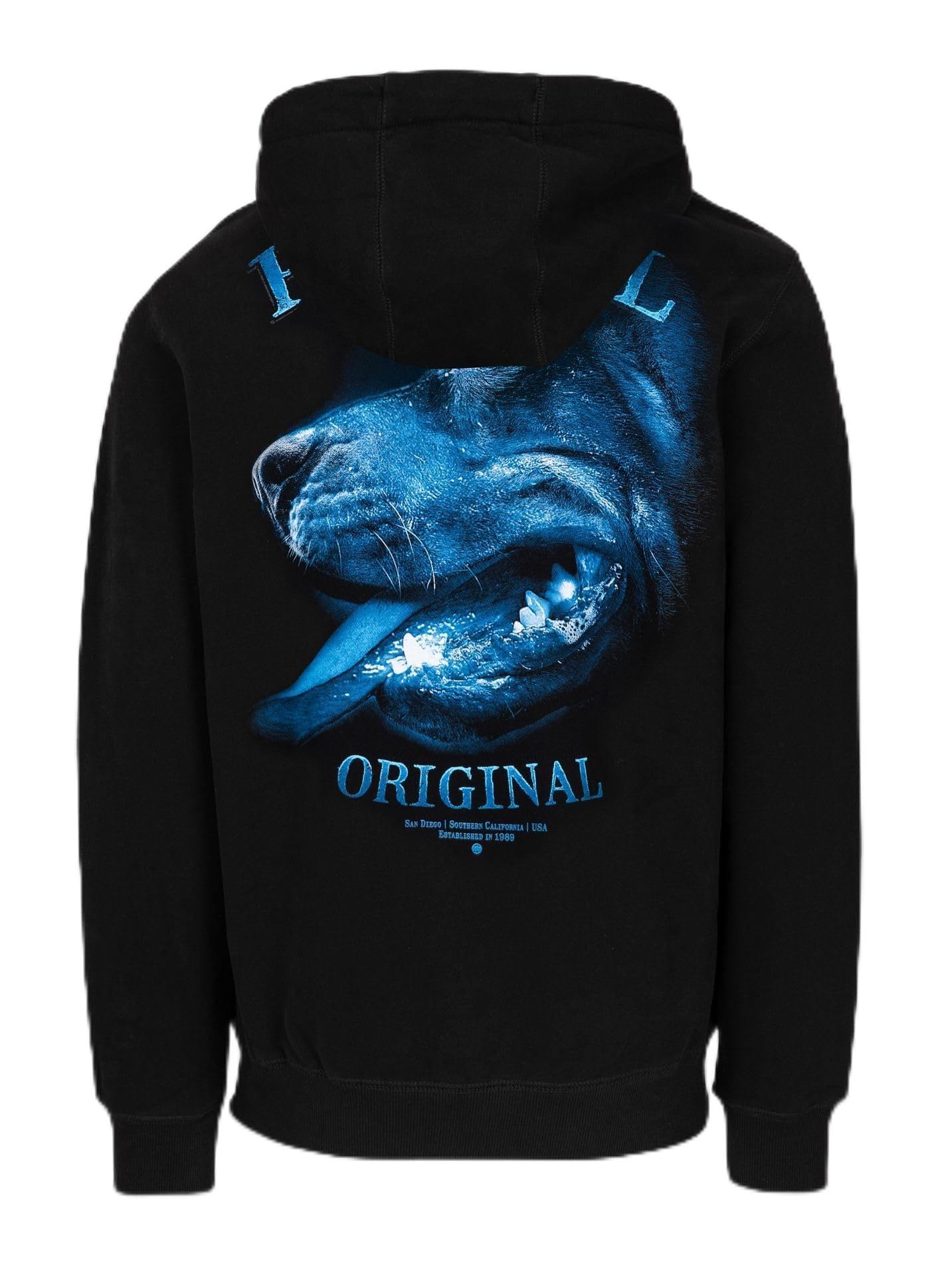 PITBULL Męska bluza z kapturem Midnight męska bluza z kapturem, regularny krój, z dużym nadrukiem na plecach, oryginalne logo, ciężki szczotkowany polar 400 GSM, streetwear, wygodna bluza z kapturem
