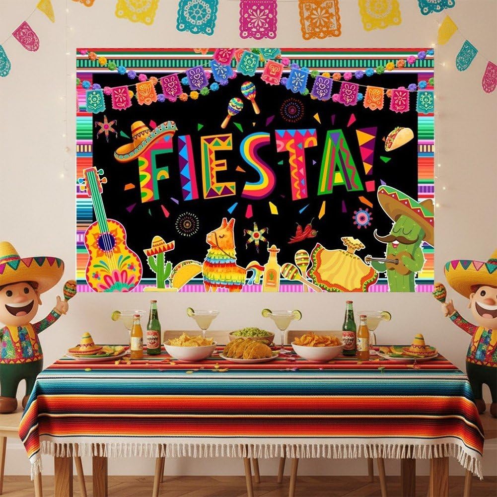 Meksykańskie tło fiesty – dekoracja na imprezę karnawałową Cinco De Mayo, kolorowy baner fotograficzny jako tło