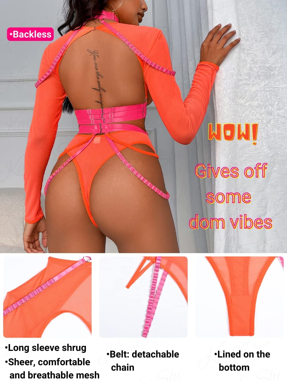 Kaei&Shi Rave Outfit, Adjustable Strappy, Contrast Color, Choker, Chain Belt - Image 3