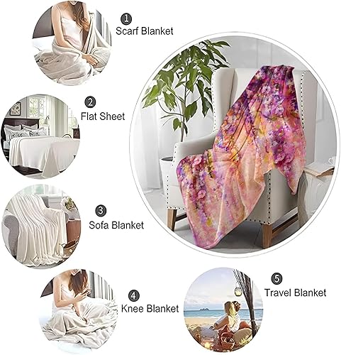 Miniatura 7 de Fleece Blanket Throw Blanket for Women, Men and Kids Super Soft Throw Blanket Gifts (60" x 80") Watercolor Botanical Flower Pattern Throws Blanket
