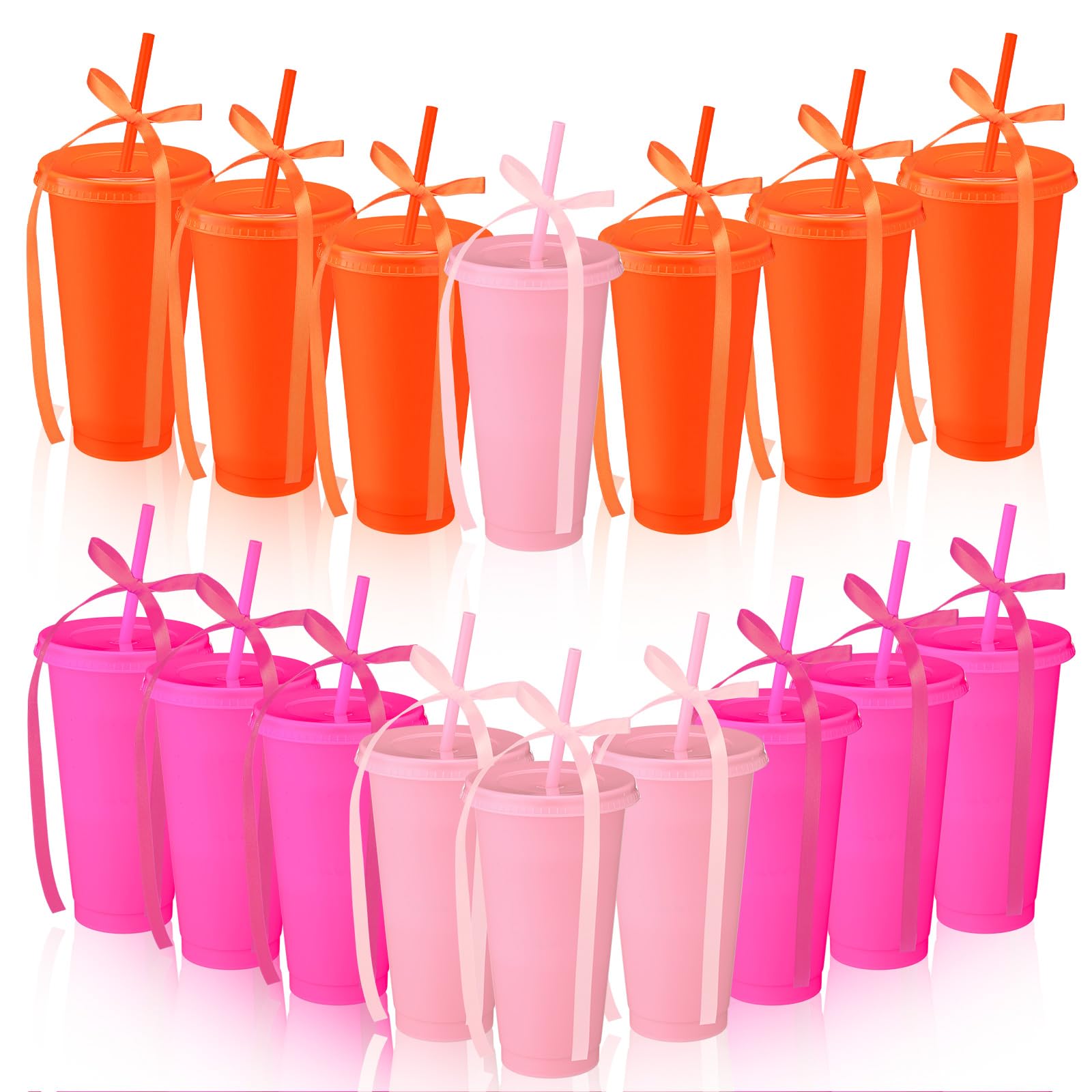 Qinyoung 16 Pcs 24 oz Pink and Orange Party Tumbler Tequila Sunrise Bachelorette Cups with Lids and Straws Bridesmaid Cups Bridal Cup Travel Mug for Wedding Birthday Party Supplies