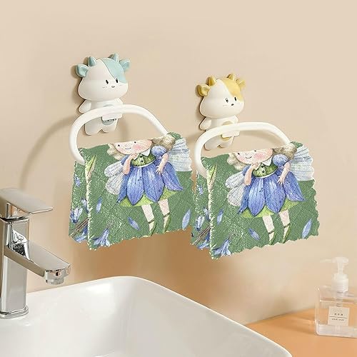 Miniatura 6 de Juego de 6 toallas de cocina decorativas de algodón con diseño de hadas de acuarela para jardín, juego de 6 paños de limpieza para restaurante y café