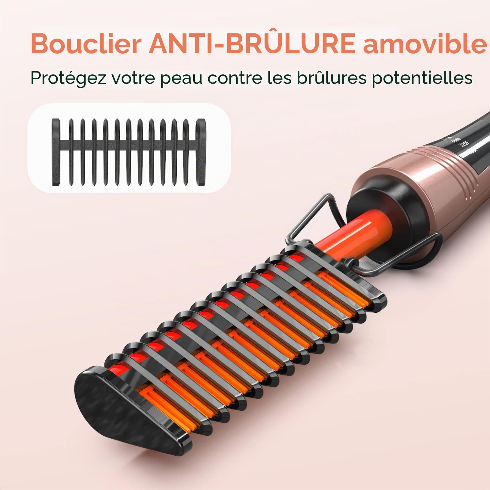 Peigne Chauffant pour Perruques, Peigne à Lisser, fer à Lisser pour Cheveux Afro et Barbe, Température Réglable, Double Tension, Arrêt Automatique