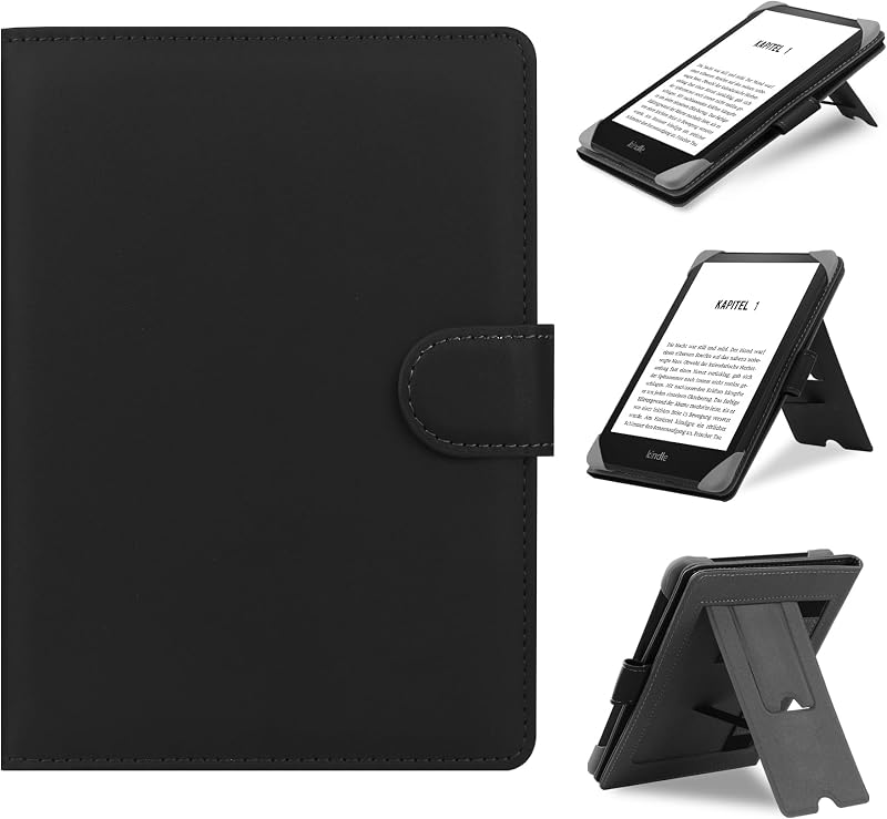 Funda universal compatible con Kobo/Pocketbook/Tolino/Sony E-Book eReader Kindle Paperwhite/Kobo Clara HD/Kobo Clara 2E Funda de cuero con soporte para eReader de libros electrónicos de 6-6,8", color negro