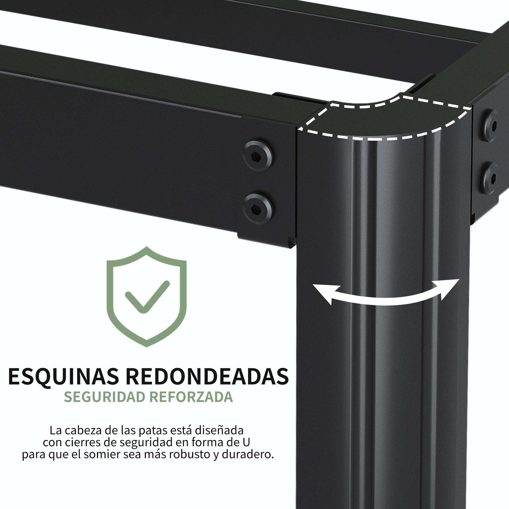 Lutown-Teen Cama Matrimonio de 150x190 cm con Patas Redondeadas 41 cm de Altura, Soporte Metálico Resistente, Silencioso, fácil Montaje, Negro