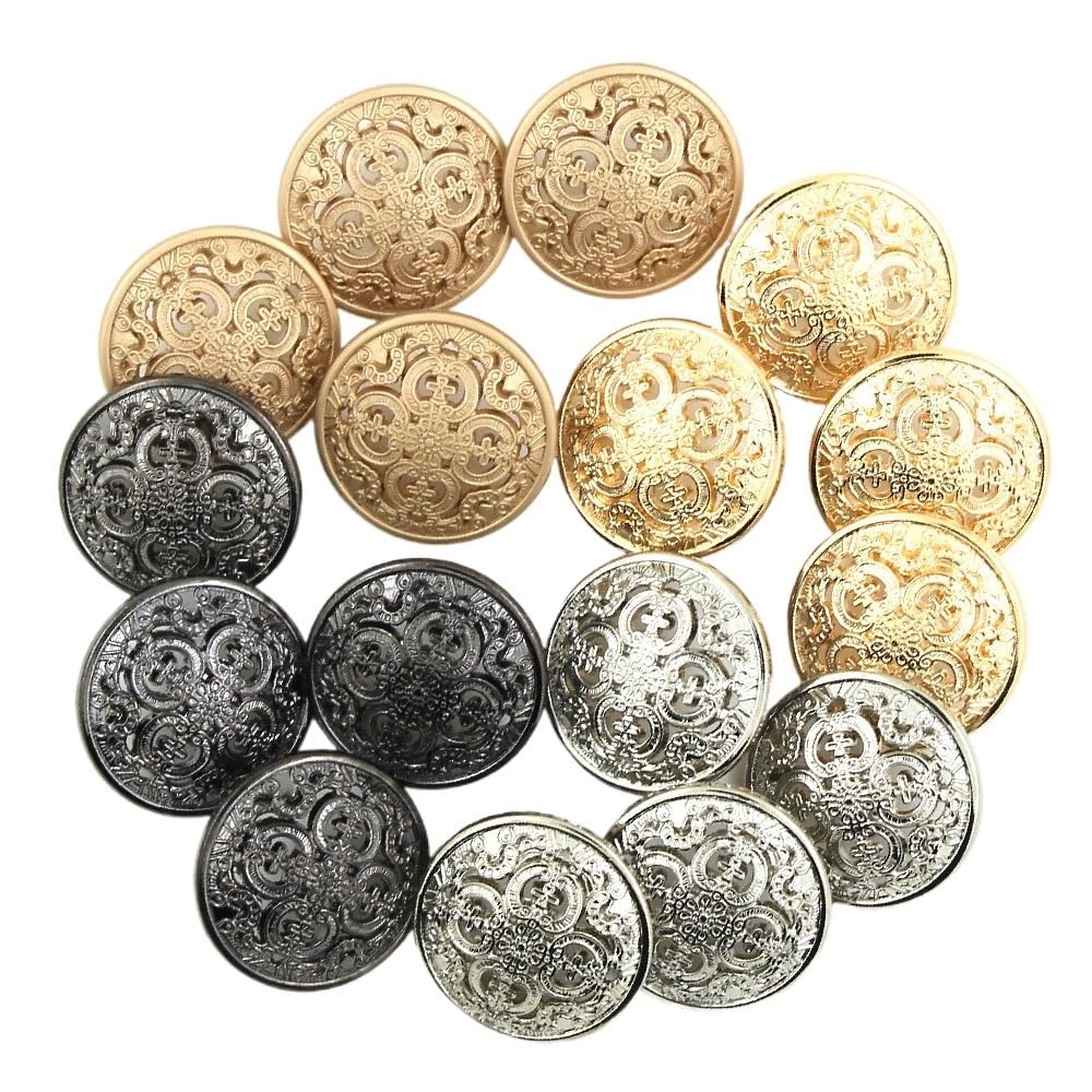 Guziki w stylu vintage Guzik 5 sztuk pusty metalowy guzik czarne srebrne złote guziki okrągły ozdobny guzik na ubrania akcesoria do szycia DIY rzemiosło 14-27mm guziki(Gold2,14mm)