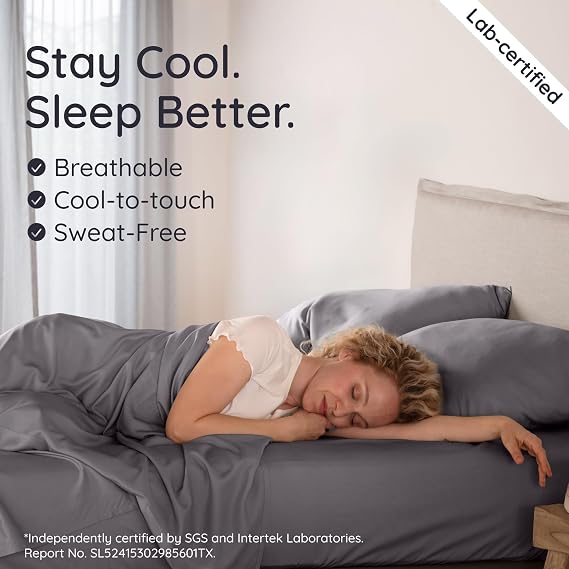 Bambaw 100% Viscose Derived from Bamboo Queen Sheet Set 4pcs Soft Bedding Set, Deep Pocket Queen Cooling Sheets Fits Up to 16'' with Elastic Corner Straps (Dark Gray)