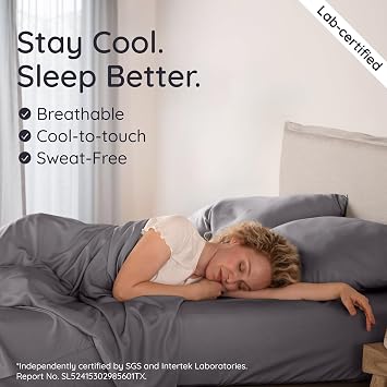 Bambaw 100% Viscose Derived from Bamboo Queen Sheet Set 4pcs Soft Bedding Set, Deep Pocket Queen Cooling Sheets Fits Up to 16'' with Elastic Corner Straps (Dark Gray)