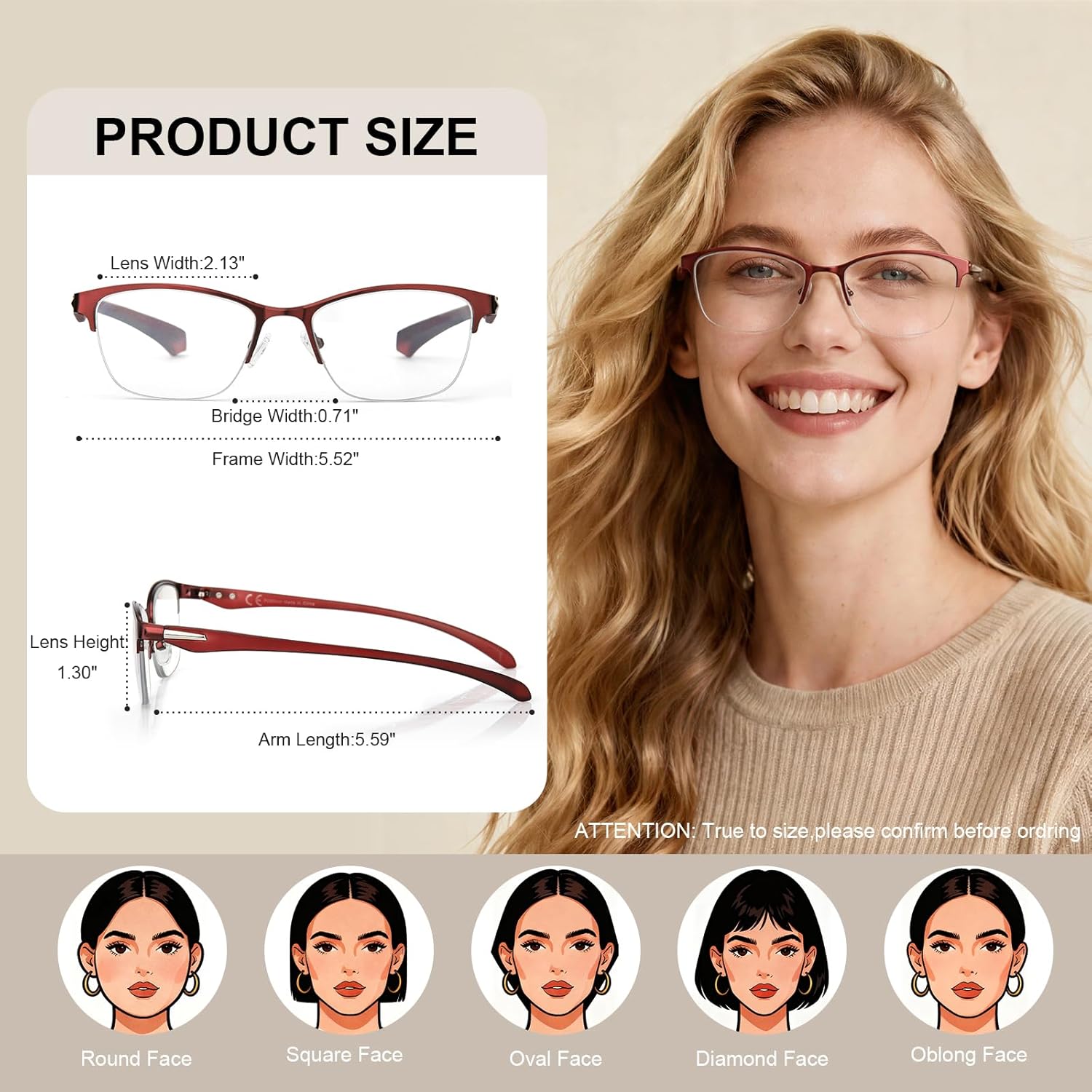 SKYOAK 2 Pack Stylish Progressive Reading Glasses for Women, Metal Half Frame Fashion Anti UV400/Eye Strain Computer Readers, Cat Eye Modern Design Ladies No-Line Multifocal Eyeglasses, +2.5 - Image 6