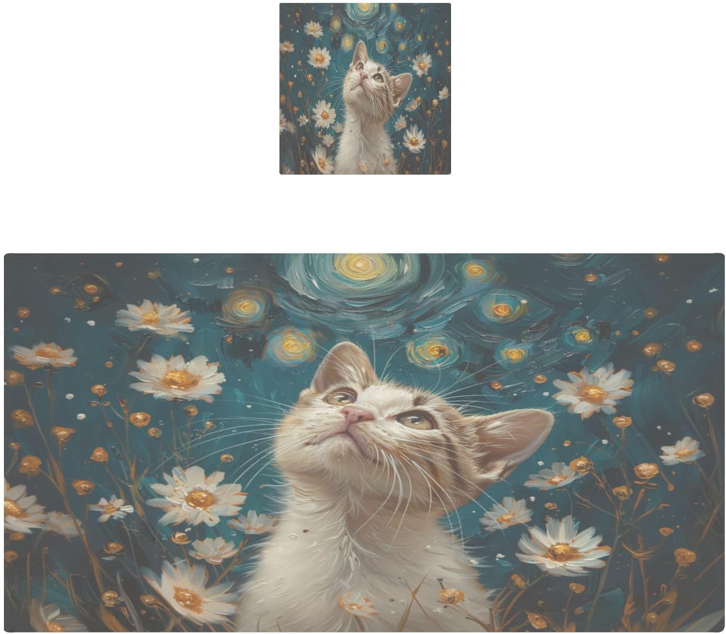 Hand Towels Premium Soft and Highly Absorbent Cat and Daisy 2 Pcs Towels for Bathroom Set 100% Cotton Decorative Face Towels