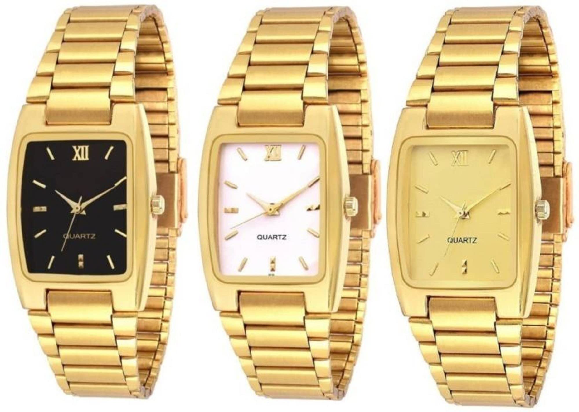 WANTON Combo of Gold plated Casual Black, Professional White and Premium looking Golden Analog Watch (PO3).(P_C_B_9073) (Golden) (B0C1ZTNMQQ) Amazon Price History, Amazon Price Tracker