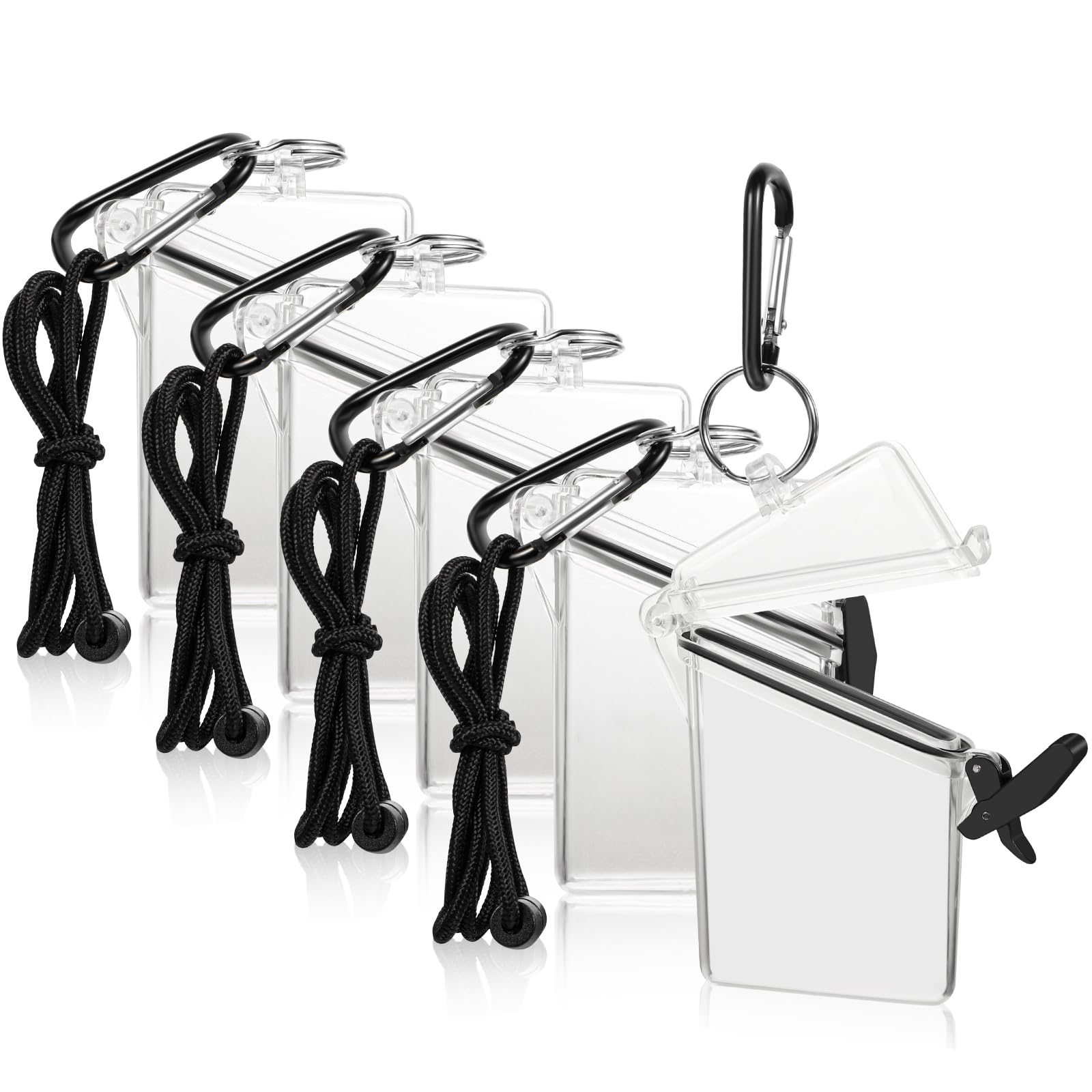 BESARME 5 Pack Waterproof ID Badge Holder Case Clear Vertical ID Card Holder with Lanyard Carabiner and Keychain Durable Locker Dry Box