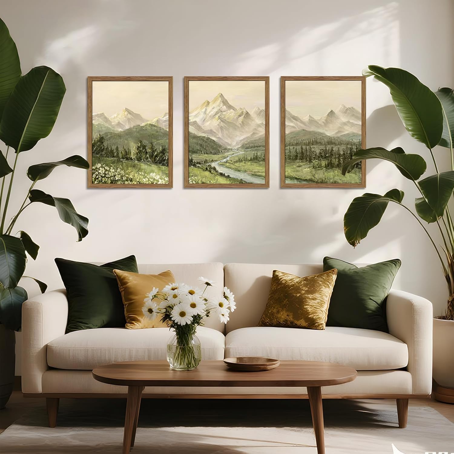 lianyibo Mountain Wall Art Green Nature Landscape Canvas Rustic Farma Prints Pictures Paintings Living Room Decor (60 x 80 cm x 3 / bez ramki)