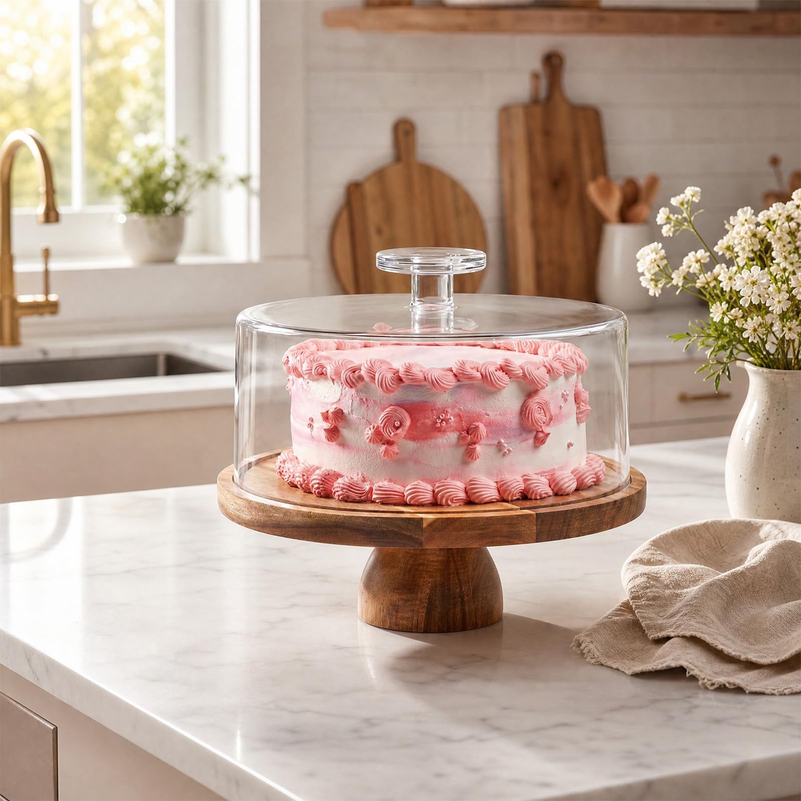Présentoir à gâteau 2 en 1 en bois de 30,5 cm avec couvercle
