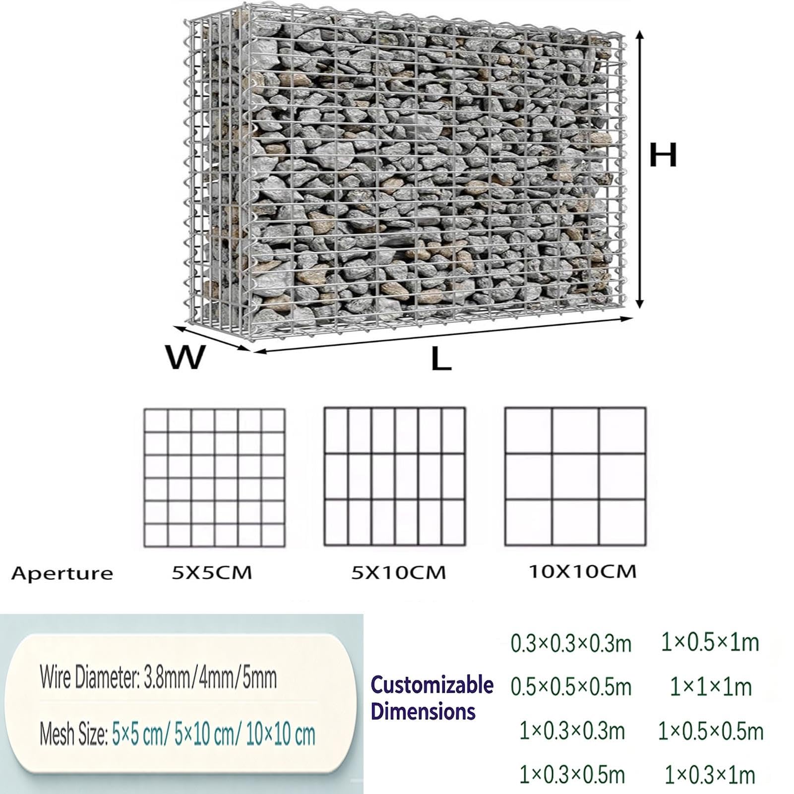 Cesta de gaviones Muro de gaviones Cama elevada Acero galvanizado