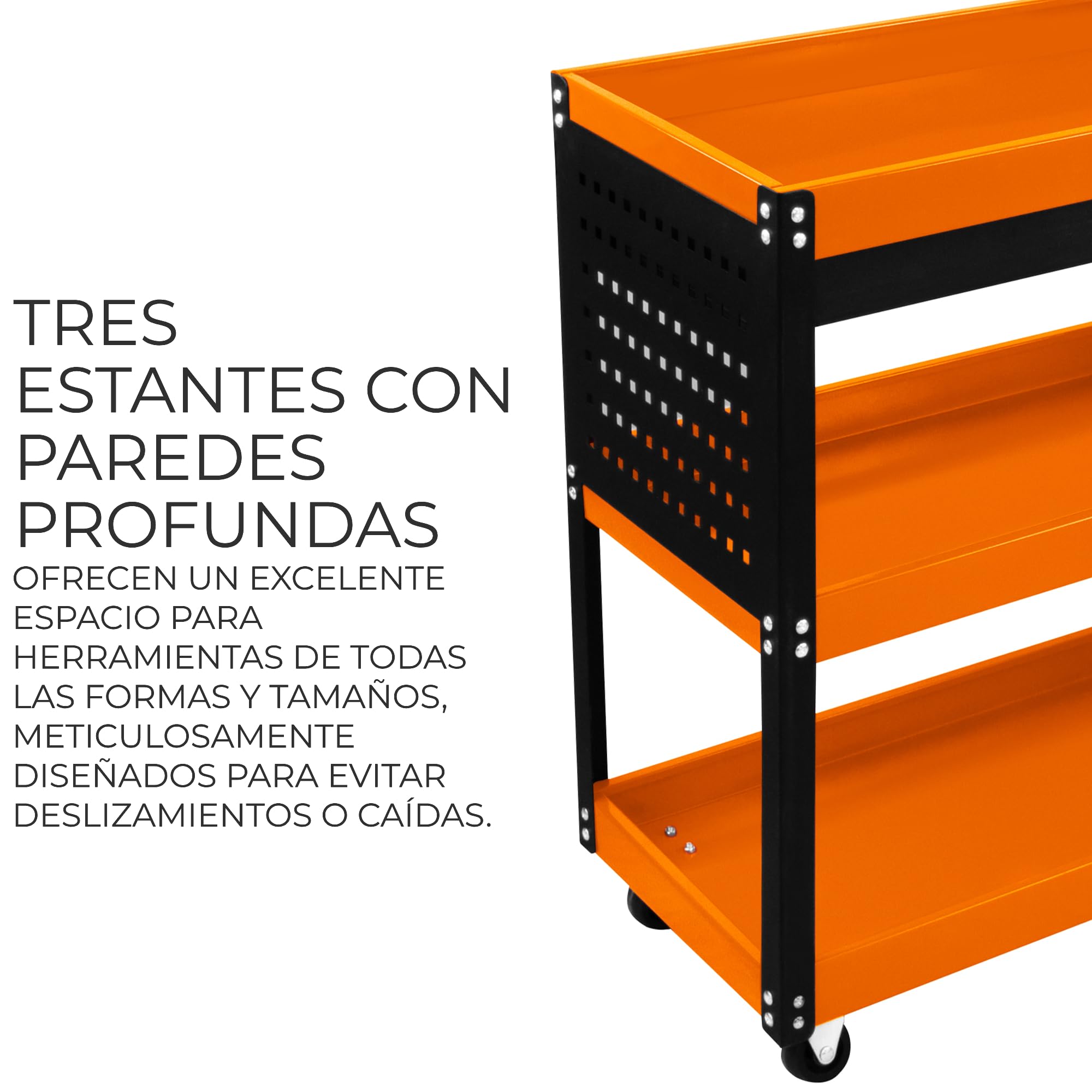 Organizador Herramientas con Ruedas Carrito Portaherramientas de Acero 3 Niveles Carro Duradero Portátil para Taller Garaje Ganchos Llaves Tableros Colgantes Cajón Bloqueable Capacidad 150kg