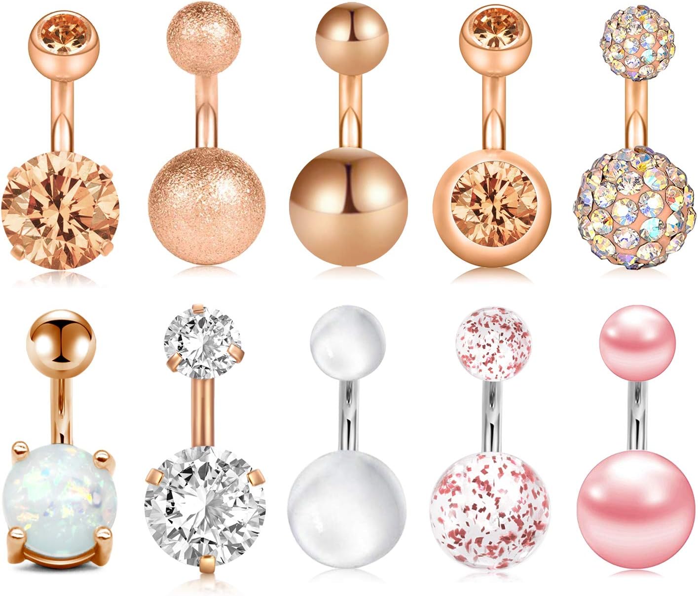 1/4 Inch Short Belly Button Rings 14G 6mm Stainless Steel Short Belly Navel Button Rings for Women Men