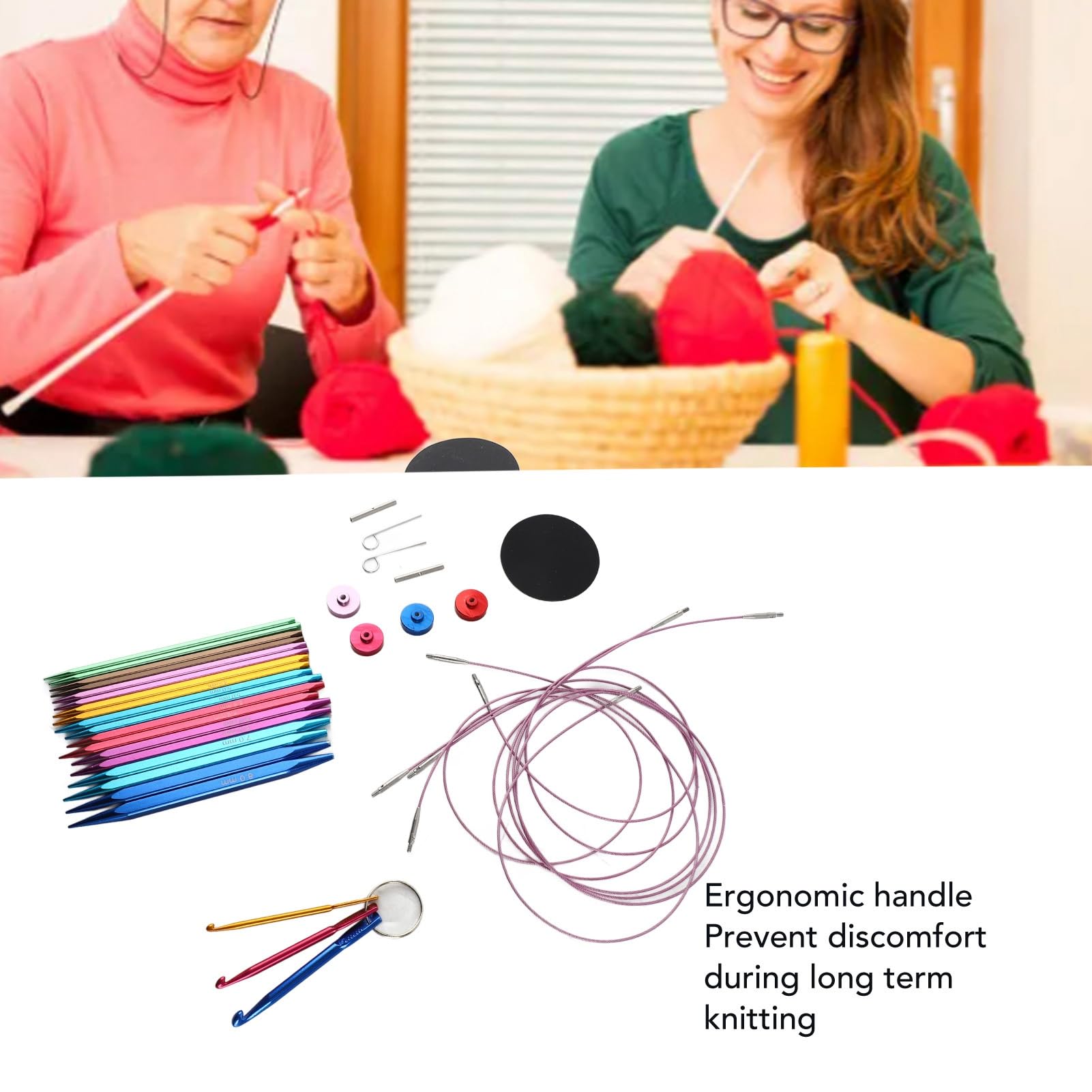 Juego de 9 pares de agujas circulares para tejer, agujas cuadradas de aluminio intercambiables de 3,5 a 8 mm con cables de 40 a 100 cm para mantas, bufandas y suéteres.