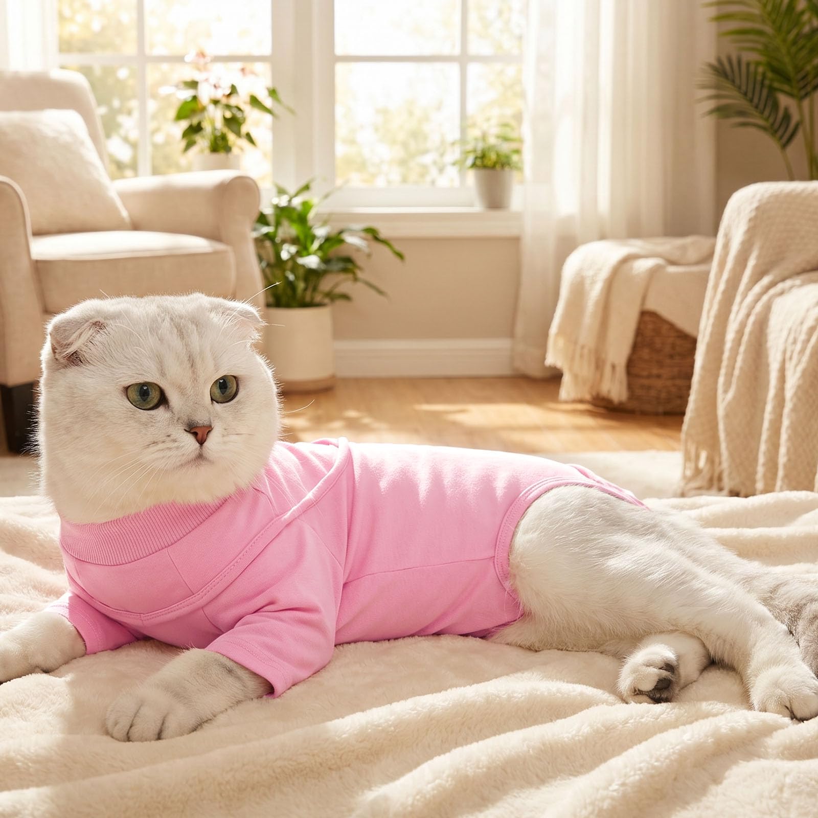 CITÉTOILE Tutina Post-Operatoria per Gatti in Puro Cotone | Body Medico per Gatti con Cerniera, Maglietta Protettiva in Cotone Morbido, Abbigliamento Post-Chirurgico Gatto con Maniche