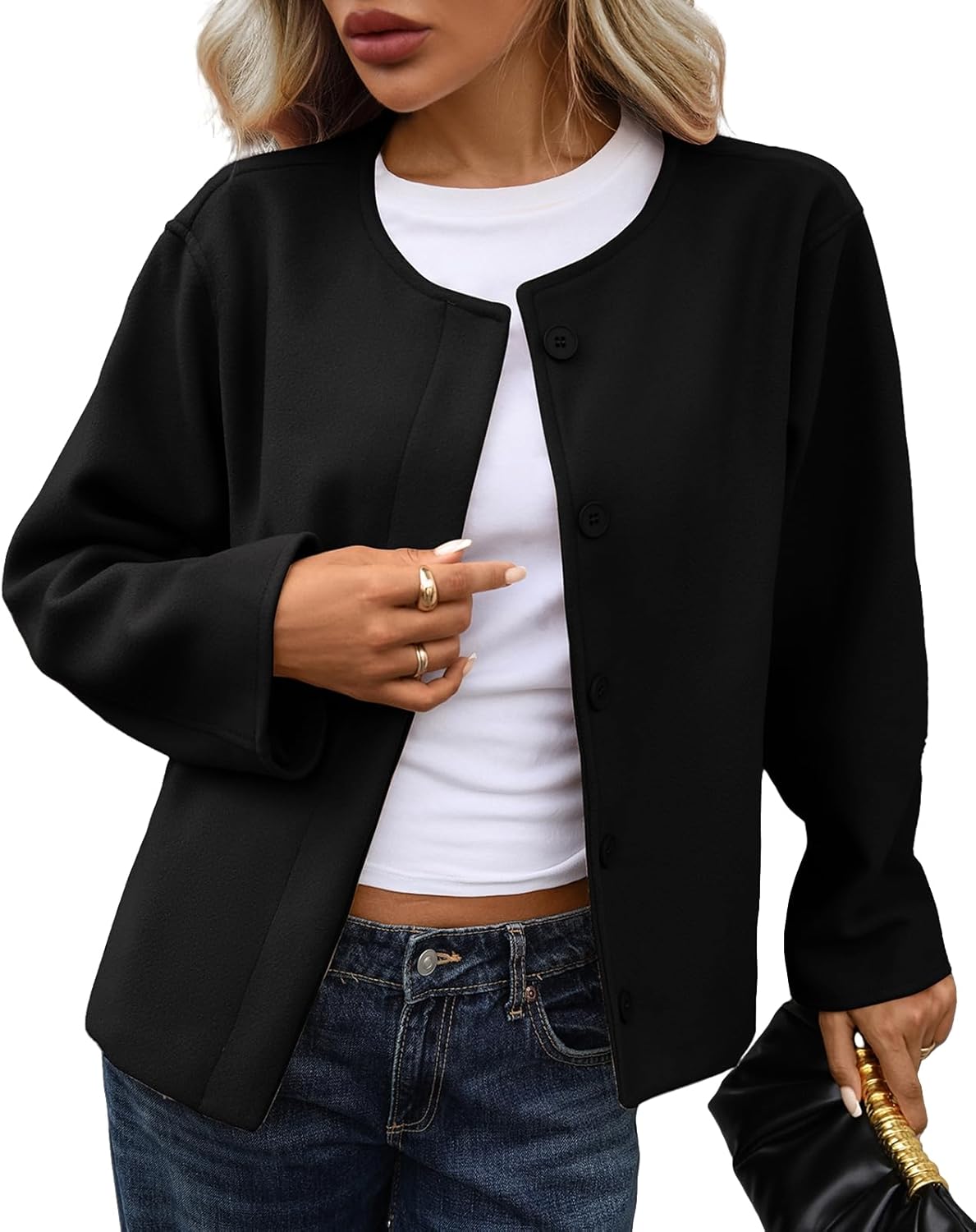 Womens cropped pea coat Long Sleeve Button Down wool coats short jackets Outerwear