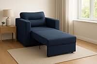 Poltrona Cama Solteiro Retrátil Marisol Azul Vira Cama Veludo Premium Abertura Frontal Ideal Sala e Quarto