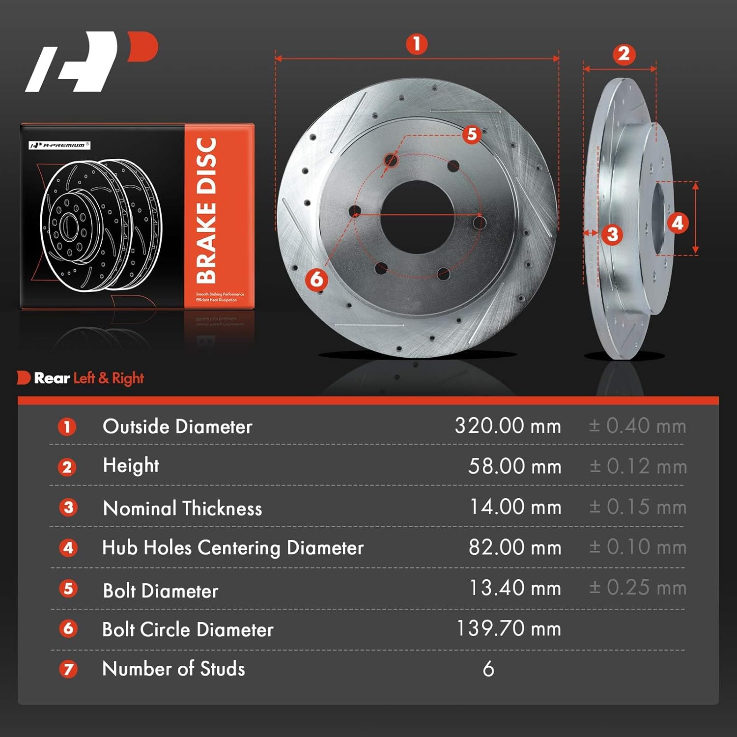 A-Premium 12.60 inch (320mm) Rear Drilled and Slotted Disc Brake Rotors Compatible with Select Nissan and Infiniti Models - Pathfinder/Armada 2004, Titan 2004-2015, Armada 2005-2015, QX56 2004-2010