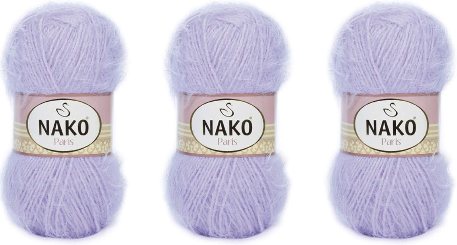 NAKO Paris, Knitting Yarn, Crochet Yarn, Acrylic Shawl Winter Hat Scarf Yarn - 3 Skein(Ball) 40% Premium Acrylic - 60% Polyamide Each Skein/Ball 100 gr 268 yds (4862-Periwinkle)
