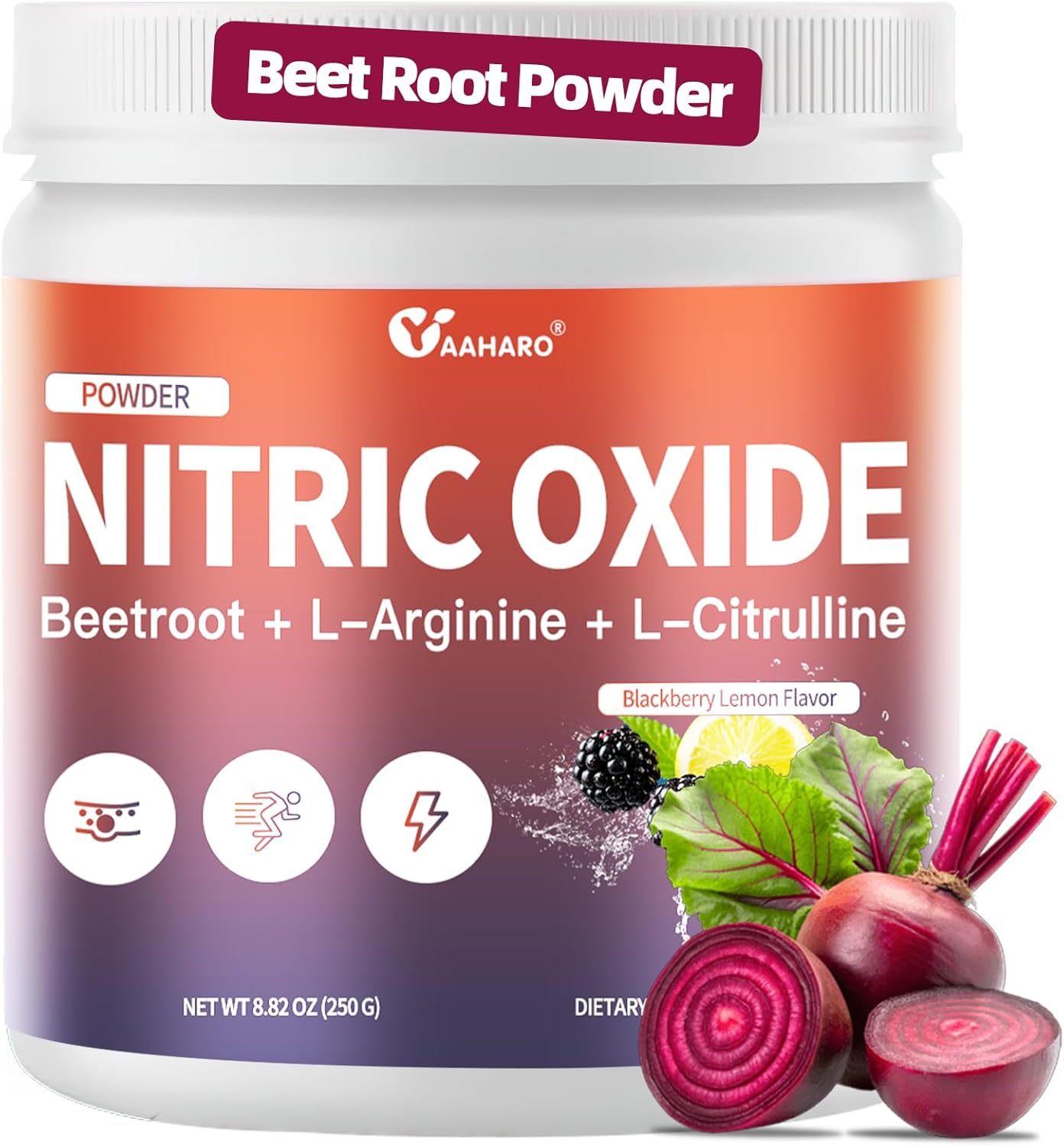 Nitric Oxide Supplement - Beet Root Powder with L-Citrulline & L-Arginine, Nitric Oxide Supplements for Men Women with Beetroot, Supports Energy, Heart Health, BlackBerry Lemon Flavor, 35-Day Supply