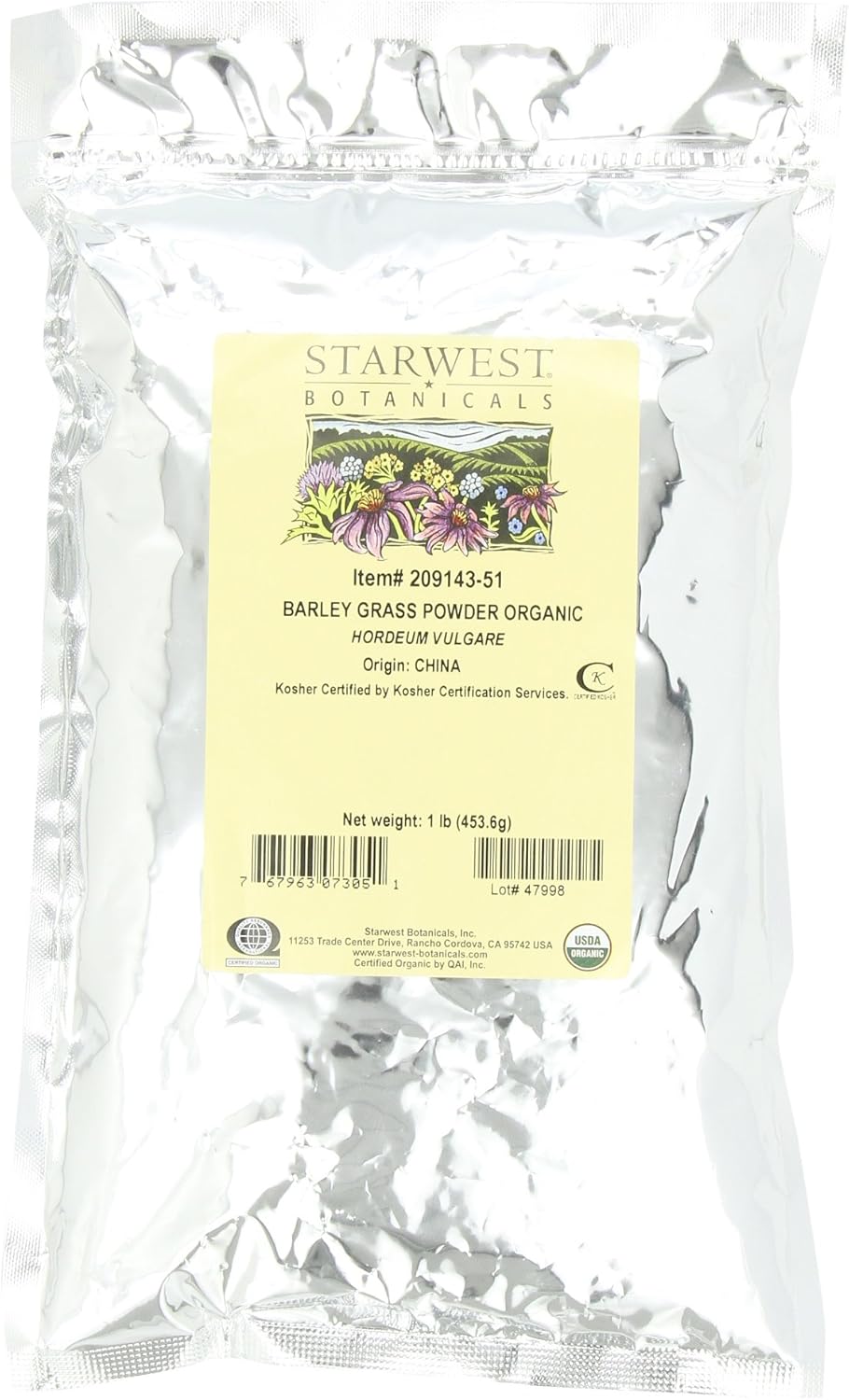 Starwest Botanicals Organic Barley Grass Powder, 1pound Bags (Pack of