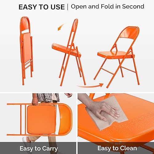 Miniatura 4 de VINGLI Sillas plegables con marco de metal de acero, capacidad de 350 libras, duraderas, portátiles y versátiles para uso en interiores y