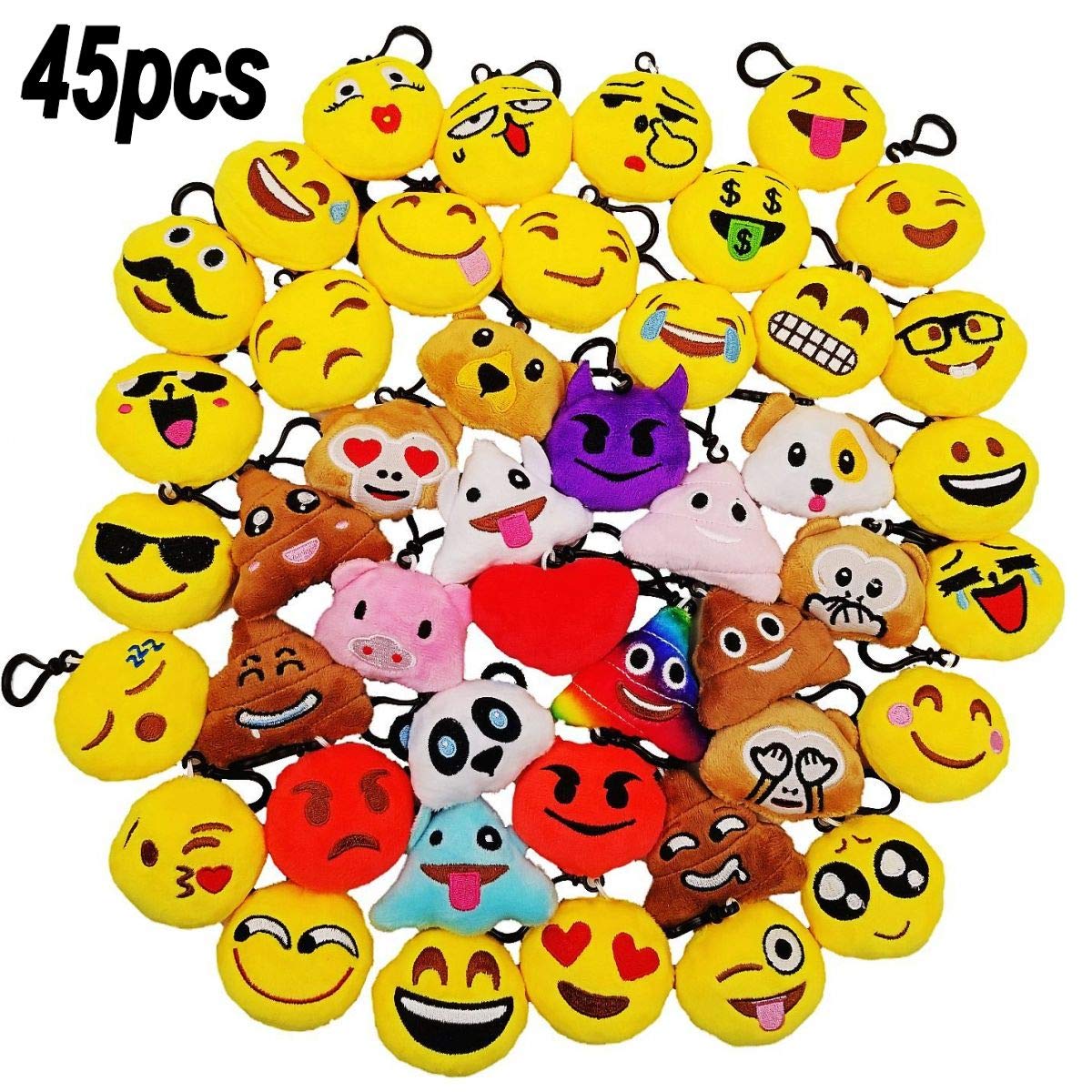 JZK 45 x Mini peluche emoticon portachiavi 5cm giallo piccolo faccina sorridente porta chiavi zaino per bambini adulti festa di compleanno bomboniere regalo ringraziamenti omaggi ricordino pensiero