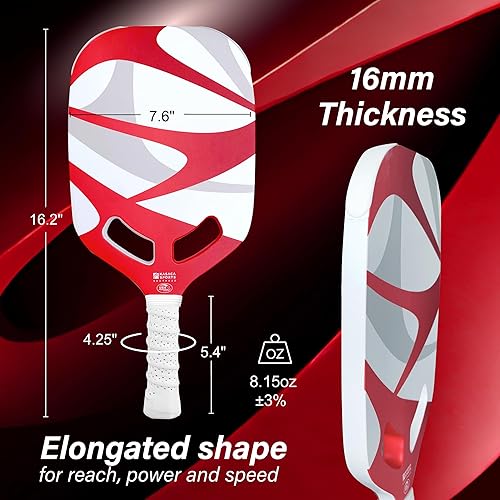 Miniatura 5 de Pala de pickleball prémium 3K + fibra de carbono T700, 0.63 pulgadas de grosor, garganta abierta al aire, giro y control mejorados, diseño sin