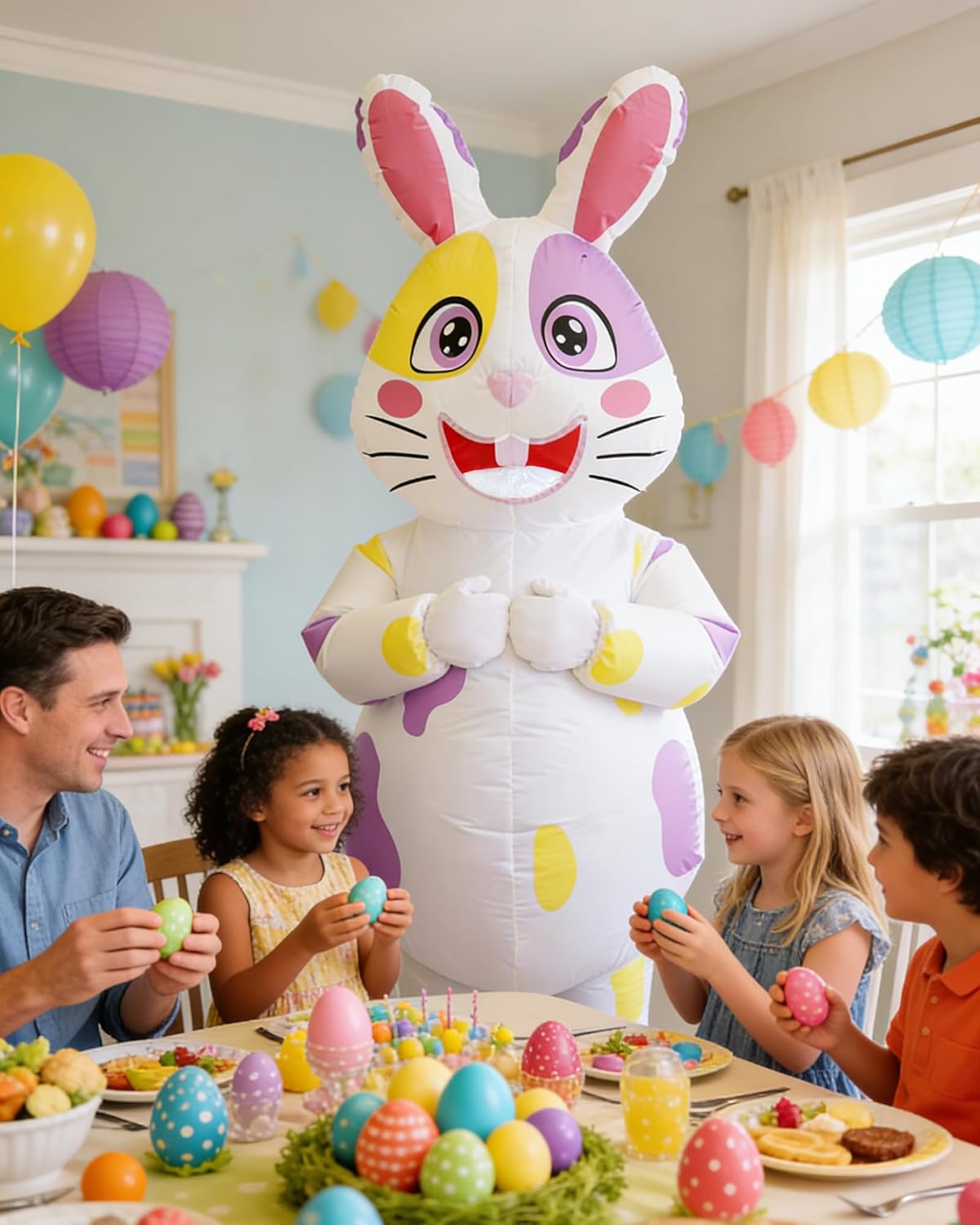 Easter Bunny Costume Adult Inflatable Bunny Costume Blow Up Rabbit Suit for Easter Party Holiday Birthday Celebration (Colorful Spotted Rabbit)