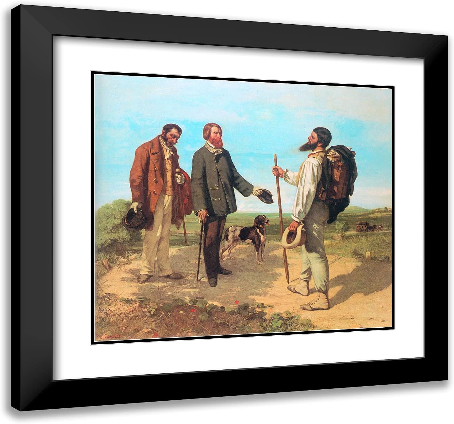 ArtDirect Courbet, Gustave 21x20 Gold Ornate Framed Art Print with Double Matting Titled: The Meeting