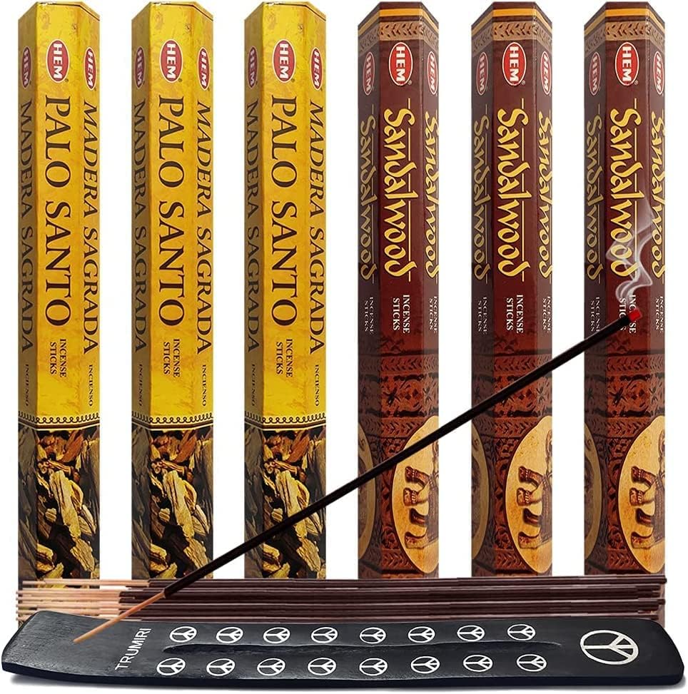 Palo Santo & Sandalwood Incense Sticks & Holder Bundle Variety Pack from Hem Trumiri Insense Insence