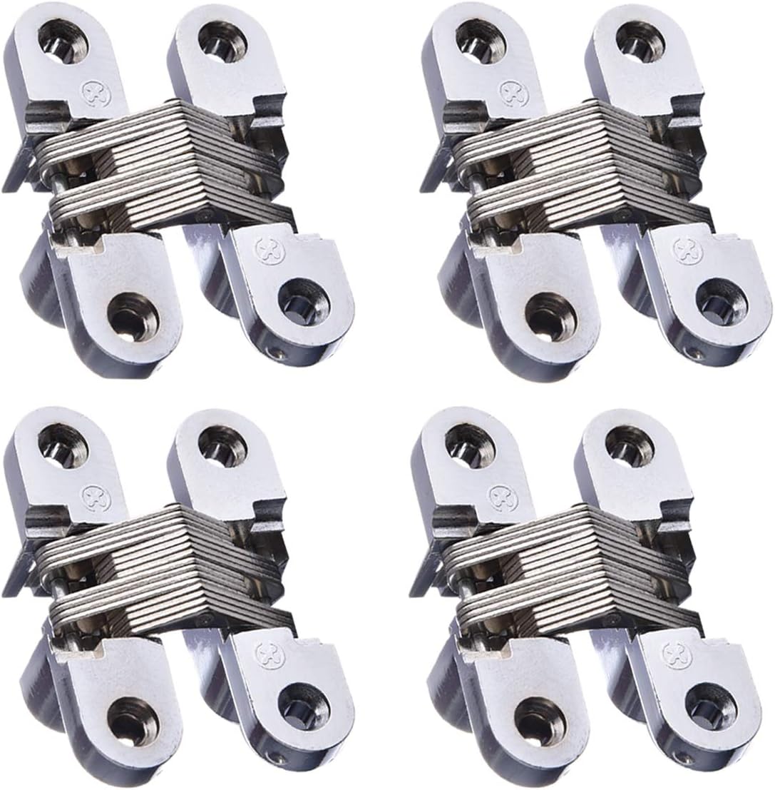 4 Pack Hidden Hinge Invisible Hinge for Cabinet Door, Zinc Alloy Hidden Door Hinge 180 Degree Swing Hinges for Wooden Box Front Door, 0.61' Leaf Width, 2-3/8" Leaf Height