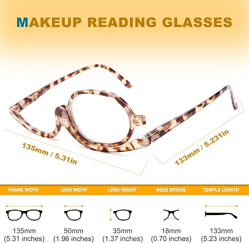 Miniatura 6 de JO Paquete de 2 lentes de lectura de maquillaje, lectores de aumento para mujeres con bisagra de resorte, lectores cosméticos de un ojo, lentes
