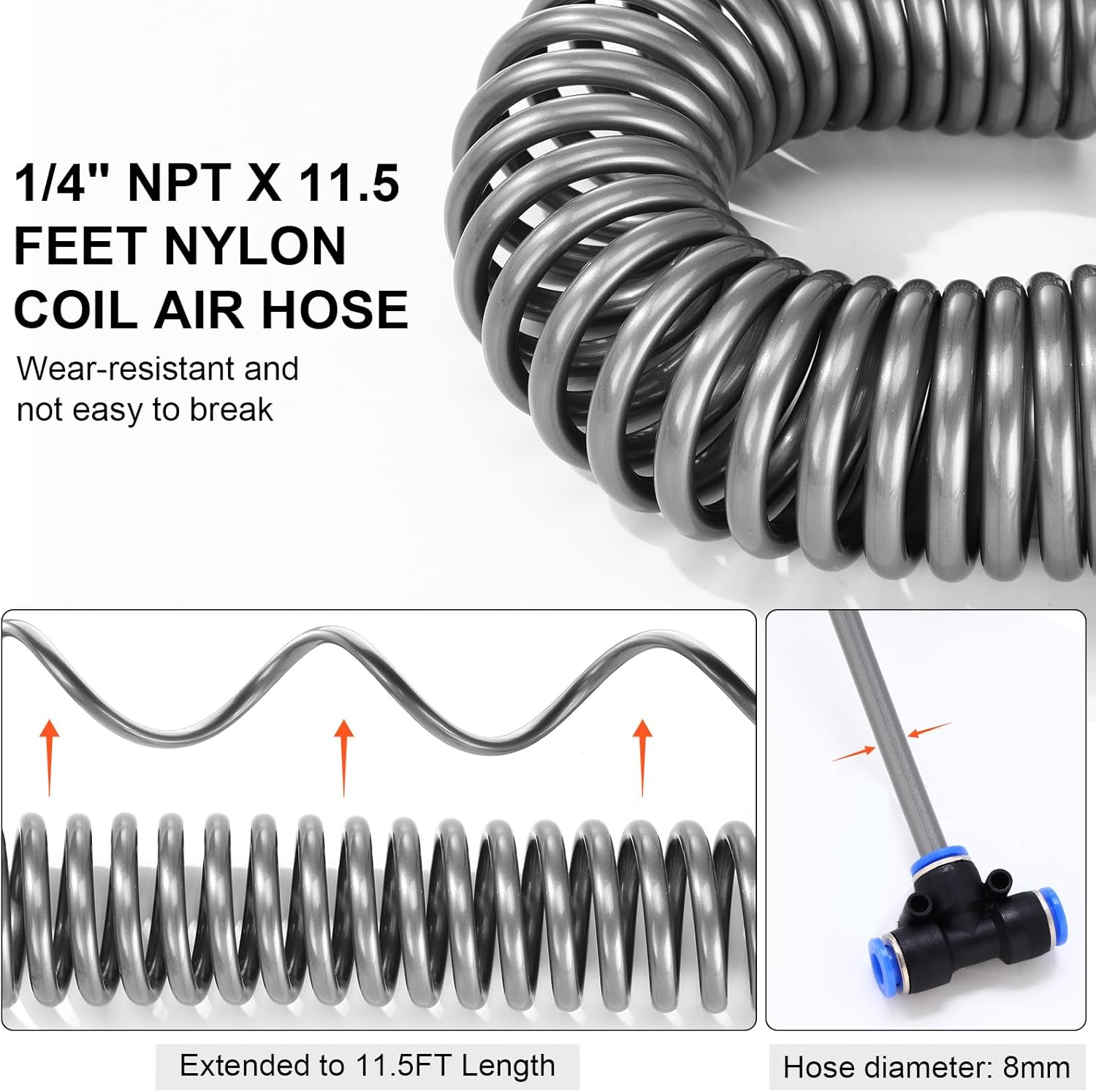 4 Set Air Blow Gun Kit with 11.5 ft Nylon Hose Heavy Duty Truck Air Seat Blow Gun Kit with 2 Interchangeable Nozzle Tips for Semi Truck 1/4 Inch Npt for Tractor Dust Clean(Plastic)