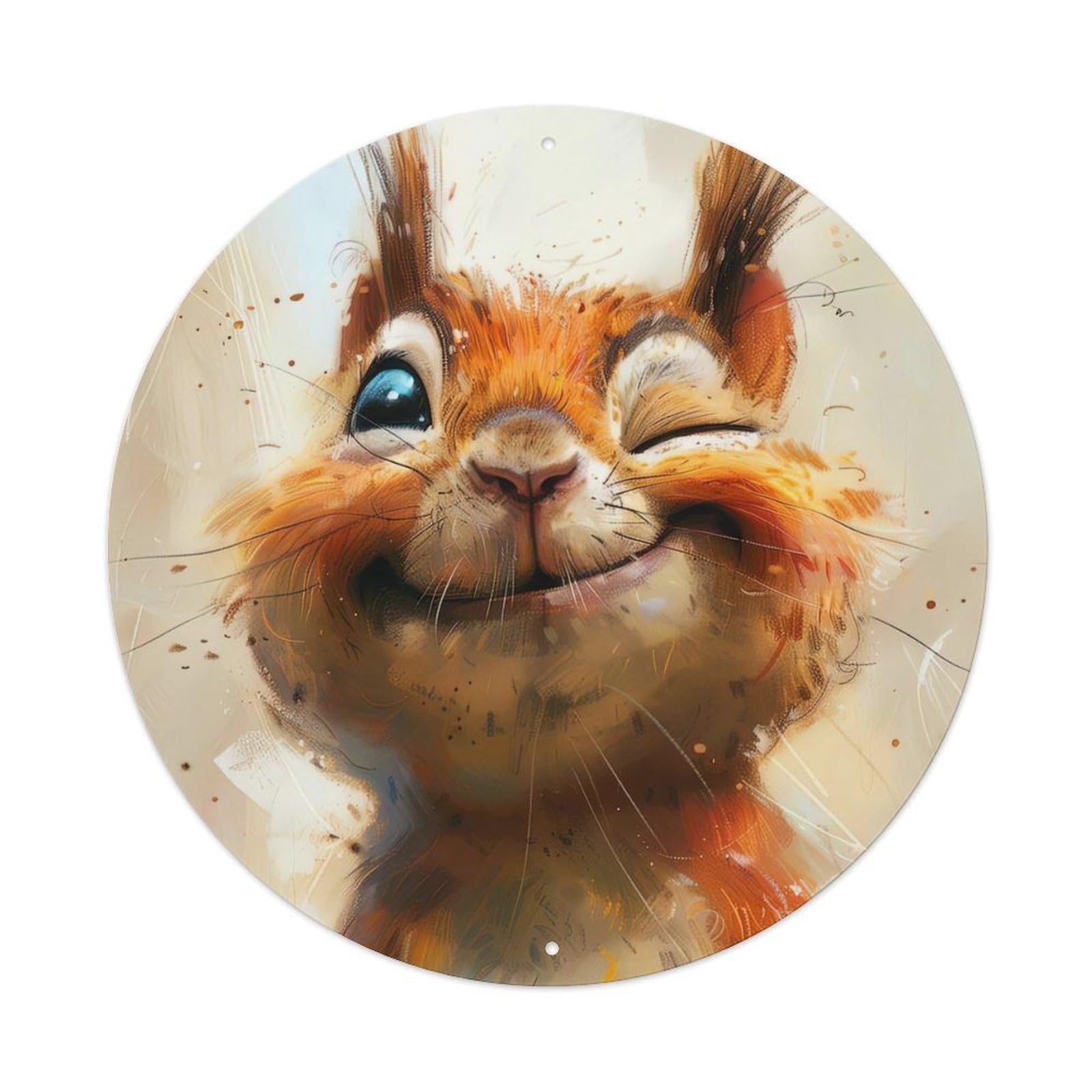 Animal Squirrel Closeup Vintage Metal Tin Sign Plaque Wall Decor for Cafe, Club, Garden Round Metal Poster 8x8Inch