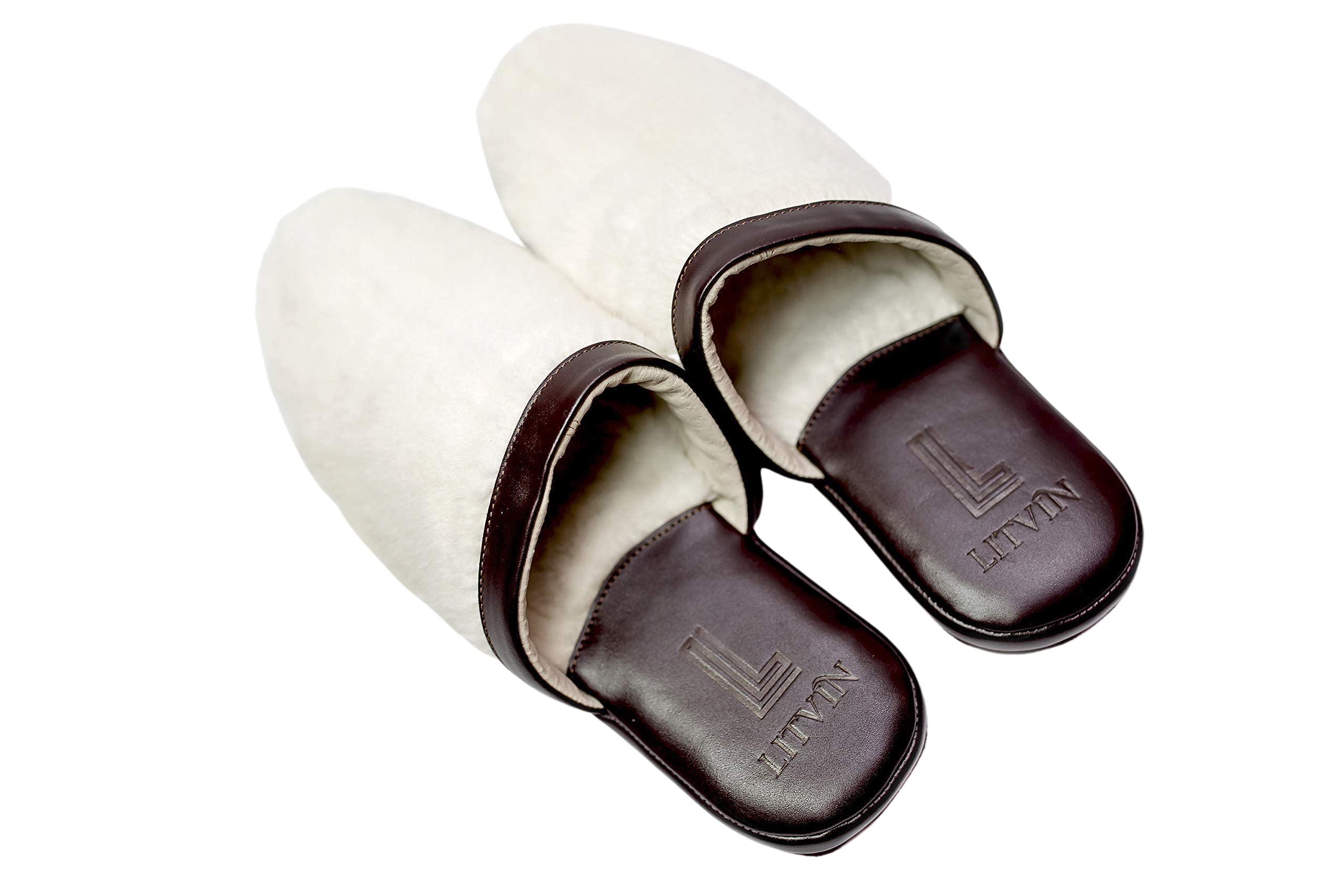 Claret Red White Slippers Mens House Shoes Leather Slippers Natural Color Fur of Nutria Slippers Closed Toe Slippers