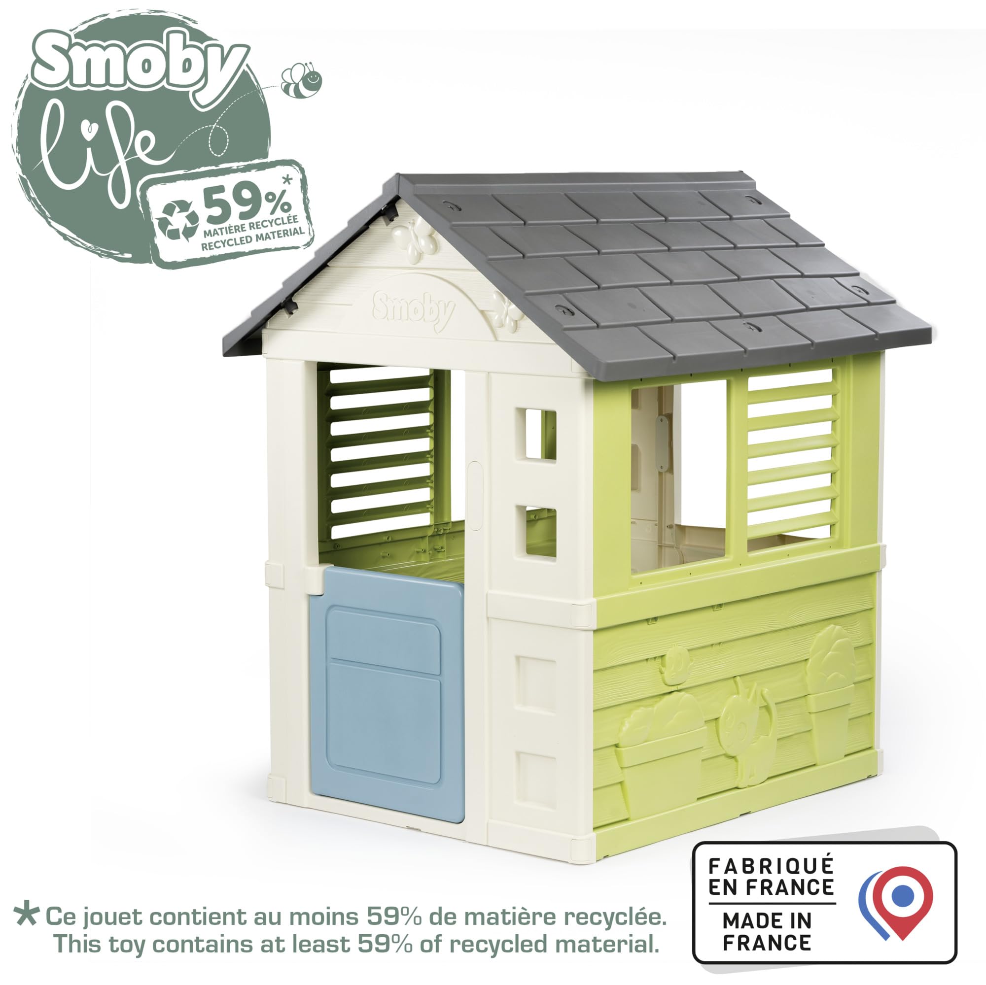 Smoby Life - Casa Bella - Design Moderno - Cancello, Finestre con Persiane - Materiale Riciclato - Dai 2 Anni - Prodotto in Francia