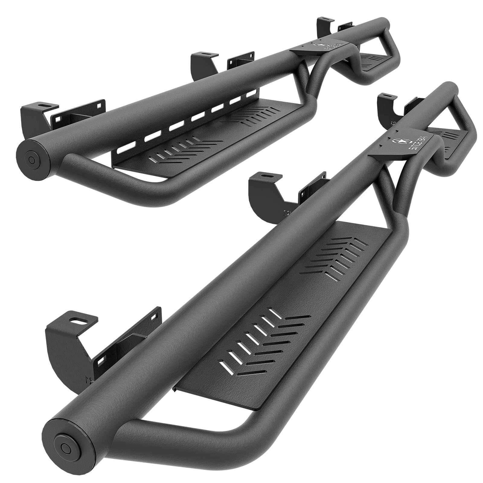 EYOUHZ Running Boards Compatible with 2007-2018 Jeep Wrangler JK JKU Unlimited 4 Doors, Two Stairs Design Side Steps Heavy-Duty Steel Nerf Bars Bolt-on Step Plates Rock Sliders Rail, Black