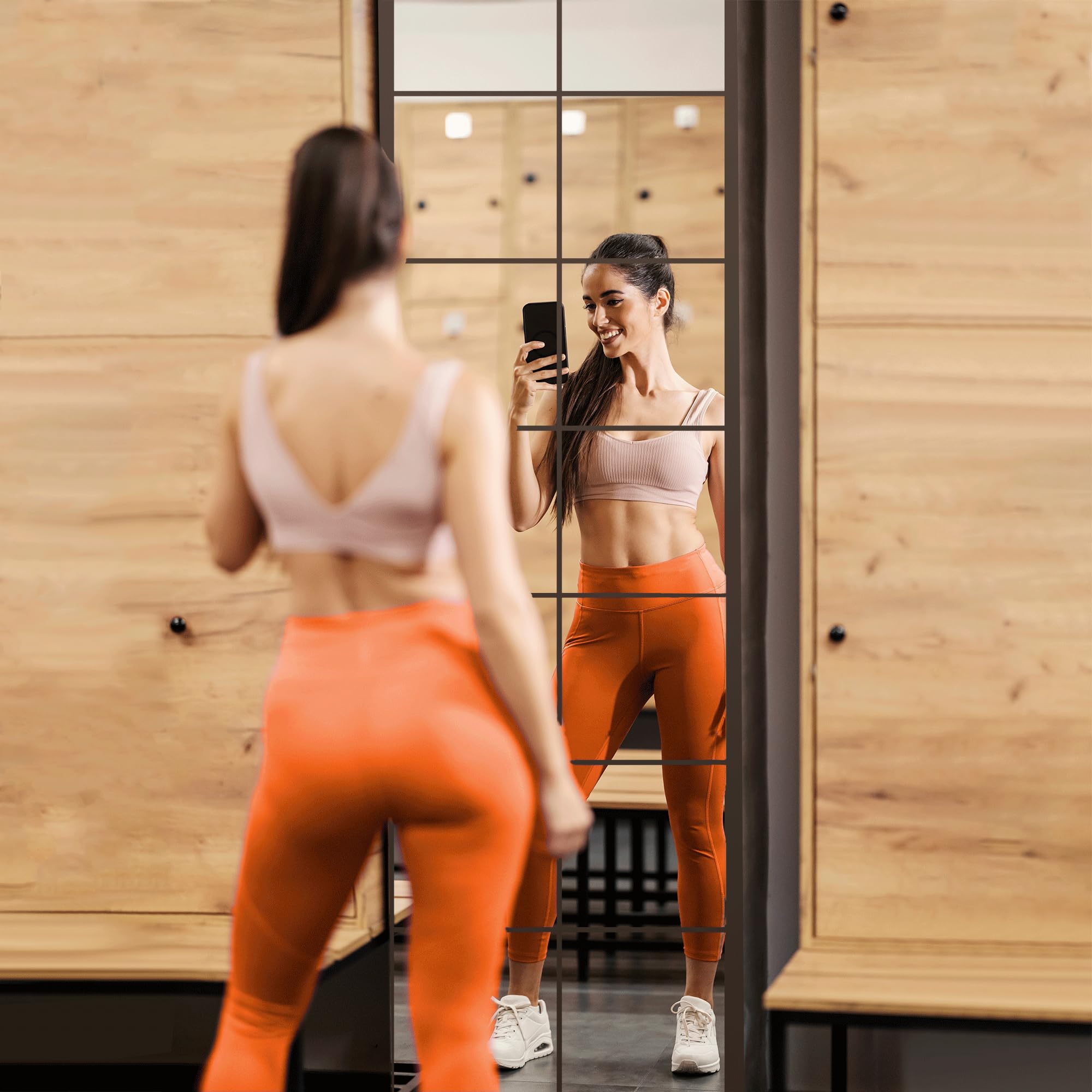 Espejos de Gimnasio en casa, Azulejos de Espejo de Vidrio de 12 x 12 Pulgadas (16 Piezas), Espejo Cuadrado de Pared Grande para Gimnasio en casa, Dormitorio, Puerta, baño, Juegos de Espejos sin Marco