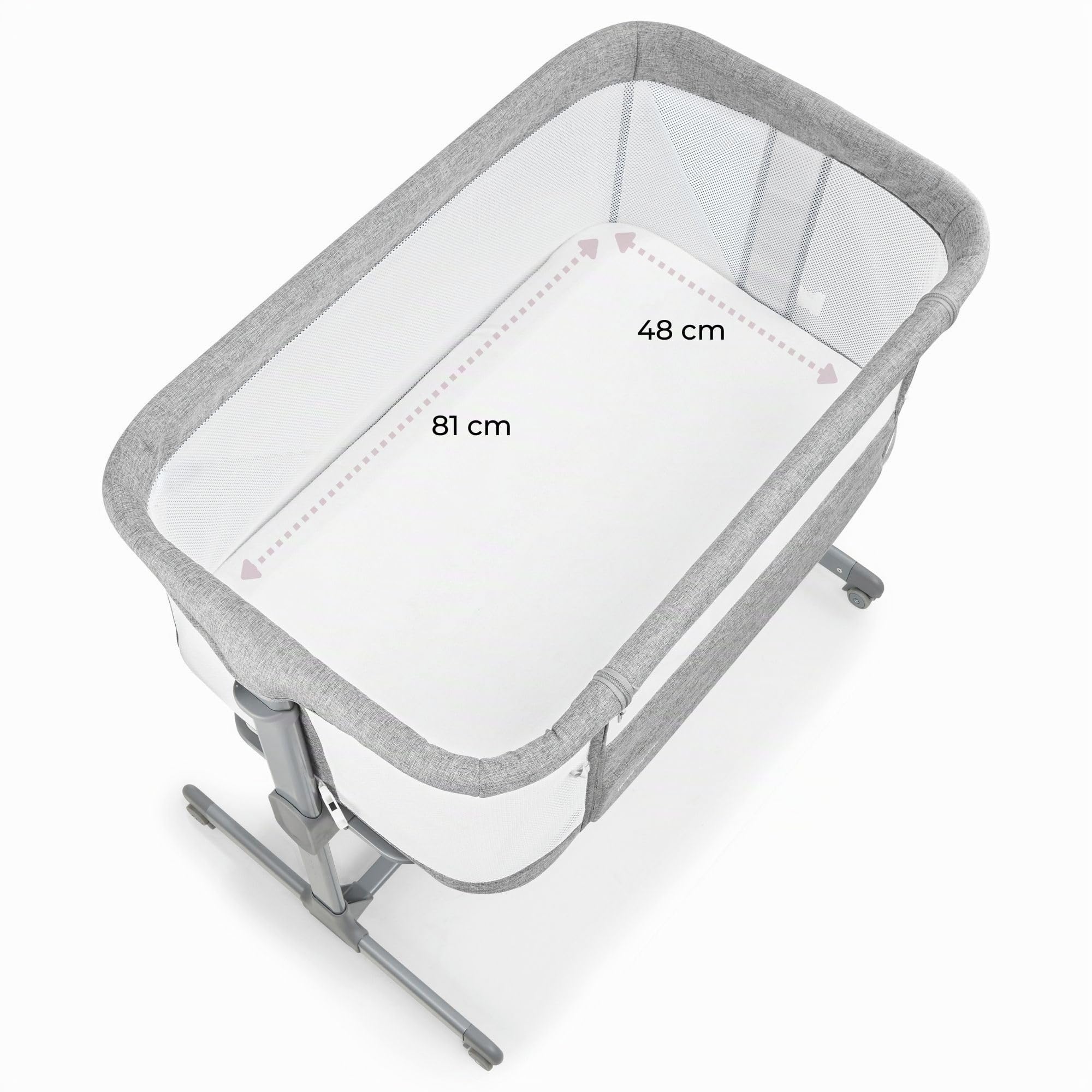 Moby-System Cuna de Entrega Luna 3 en 1 de Color Gris, para niños de hasta 9 kg, Altura Ajustable de 7 Niveles, 4 Ruedas de Transporte, Pared Lateral extraíble