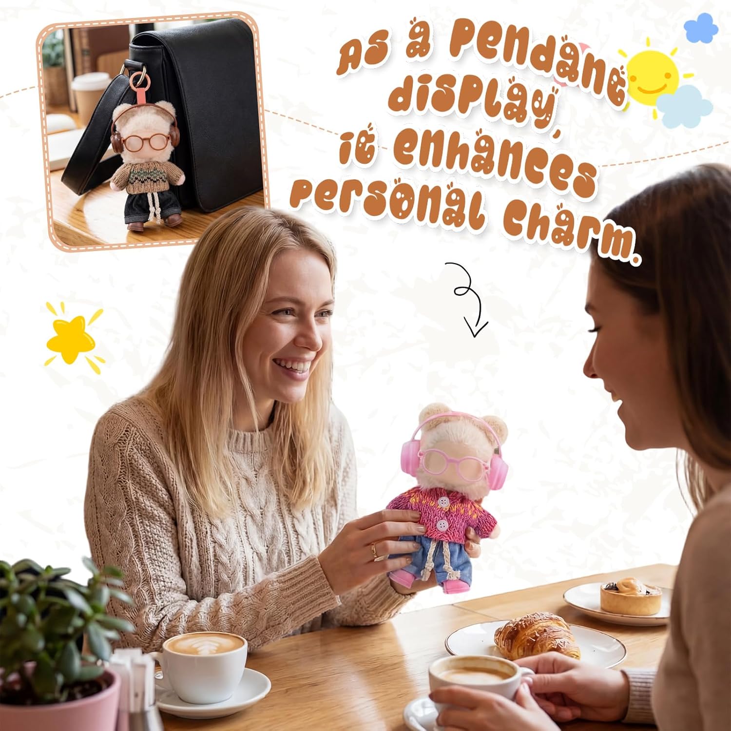 Simgoing 4 Pack 17cm Doll Clothes Set Easter Gift Premium Jeans & Knitted Sweater Outfit Suit Glasses Headphones Shoes for 17cm Doll Dress up Adorable Kawaii Clothes Accessories