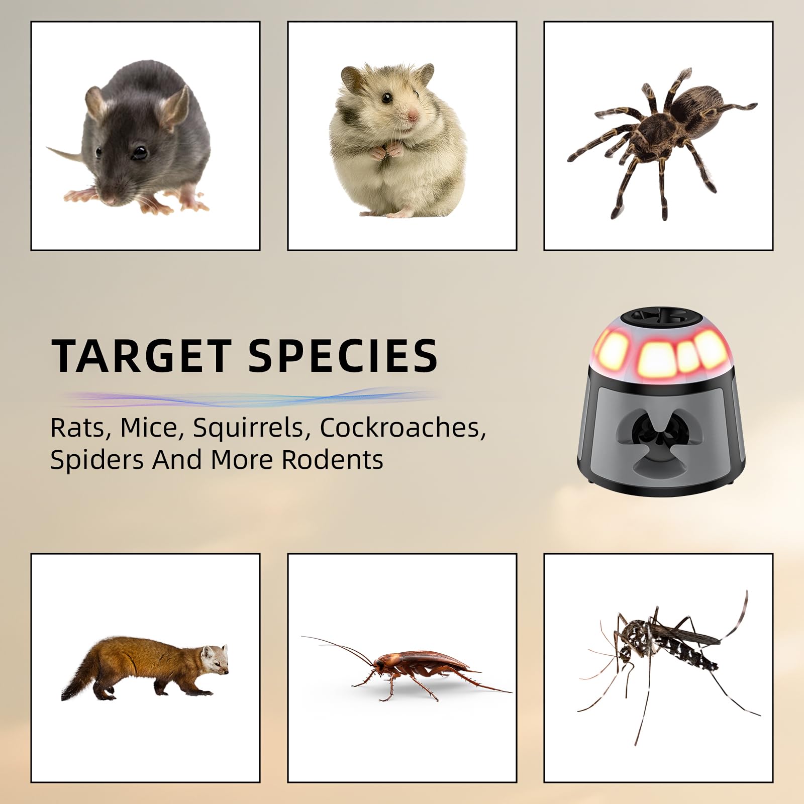 Repellente Mouse e Ratti 360° Dispositivo Ultrasuoni Mouse con Luce LED Plug in Repellente Mouse Anti Roditore per Interni Protezione e Anti Danno Giardino