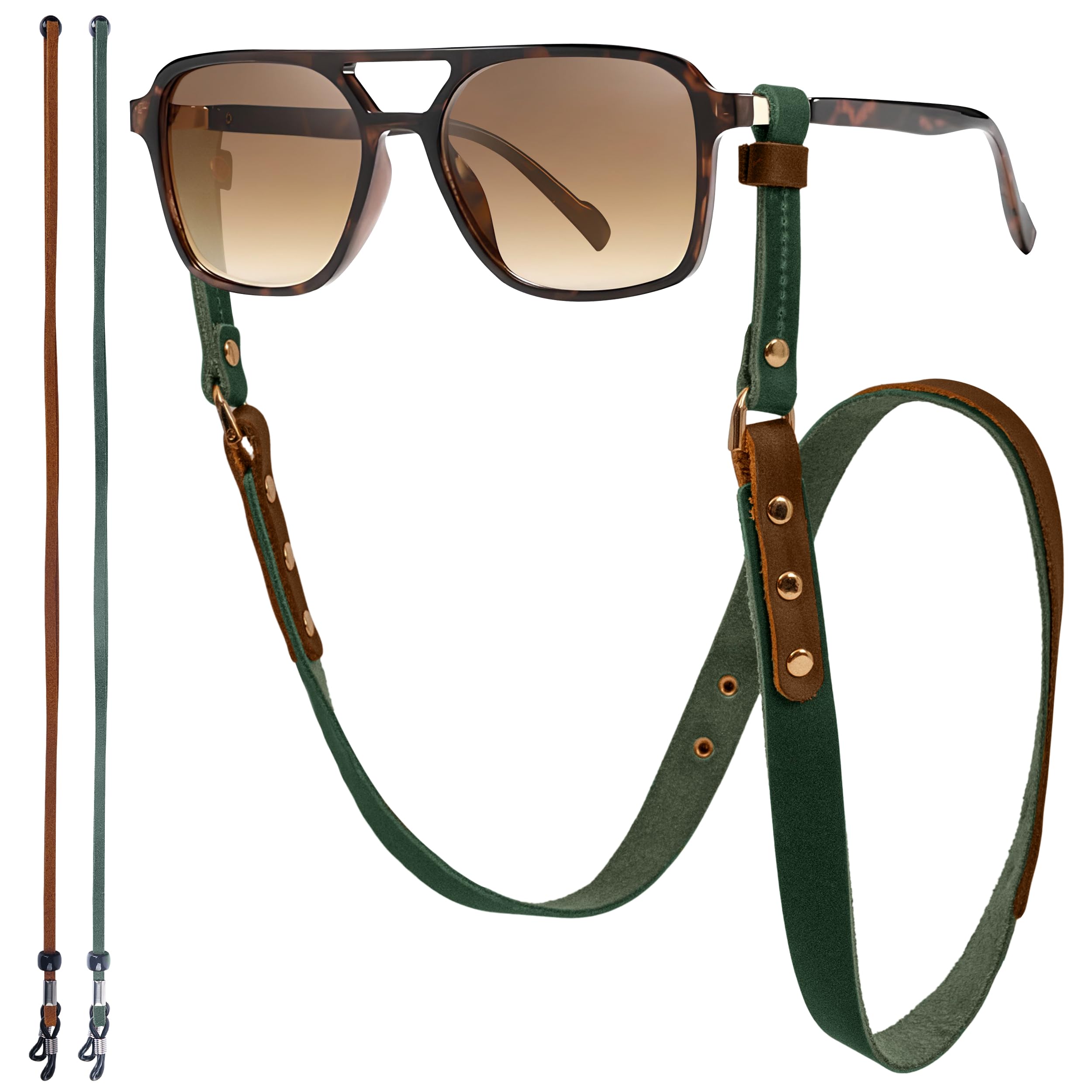 Leather Glasses Strap - 7O cm Duotone Leather Eyeglasses Strap - Sunglasses Strap Holder Around Neck - Universal Fit